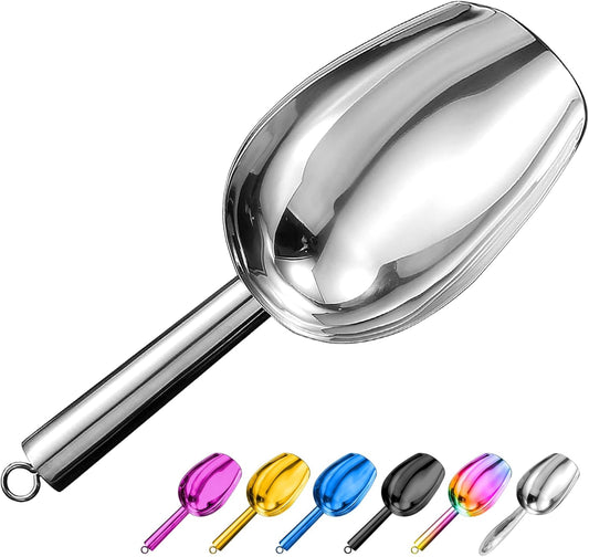 Metal Ice Scoop 8 Oz, Small Stainless Steel Ice scooper for Ice Maker Ice Bucket Kitchen Freezer Bar Party Wedding, Multipurpose for Coffee Bean,Flour Scoop,Dog Food Scoop (8 OZ-Silver)