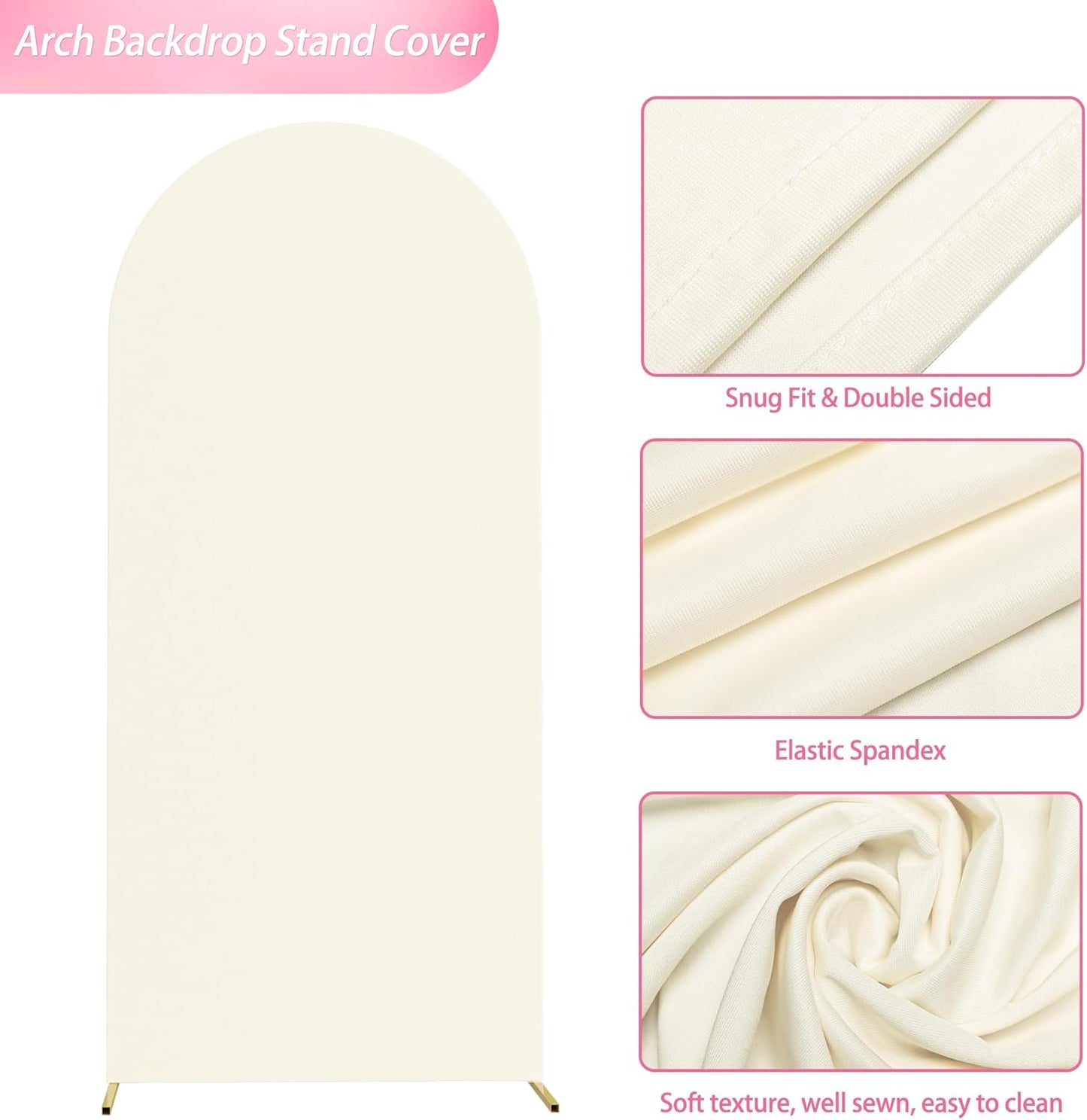 Wokceer 6 FT Wedding Arch Stand and Arch Cover, Metal Arch Backdrop Stand with Arch Stand Cover for Birthday Party Wedding Ceremony Bridal Baby Shower Event Decor, Ivory, DoorCover 0.8M-Ivory-K