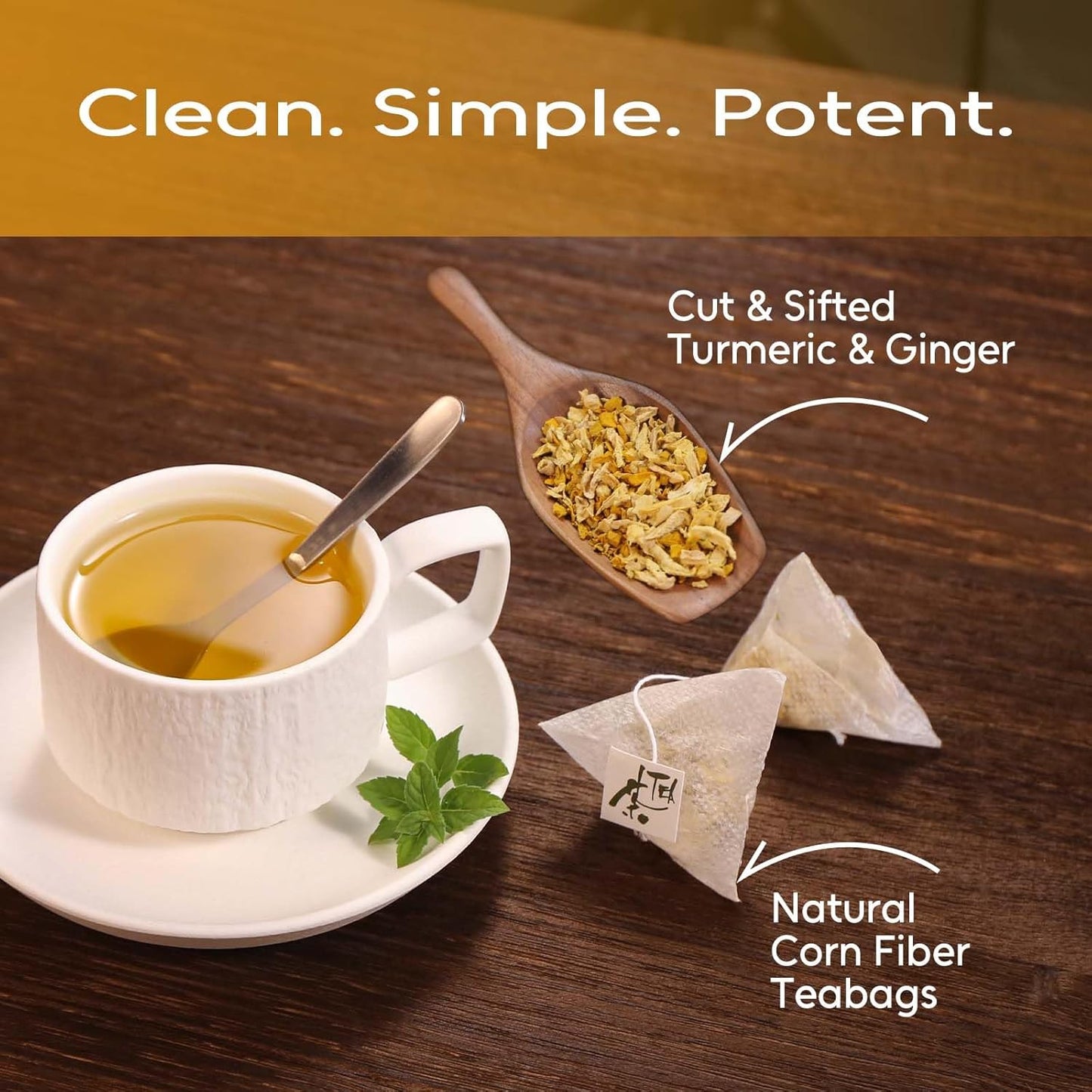 FullChea - Turmeric Ginger Tea Bags, 50 Count, 2g/bag - Premium Turmeric & Ginger- Non-GMO - Caffeine-free - Boost Immunity & Aid Digestion