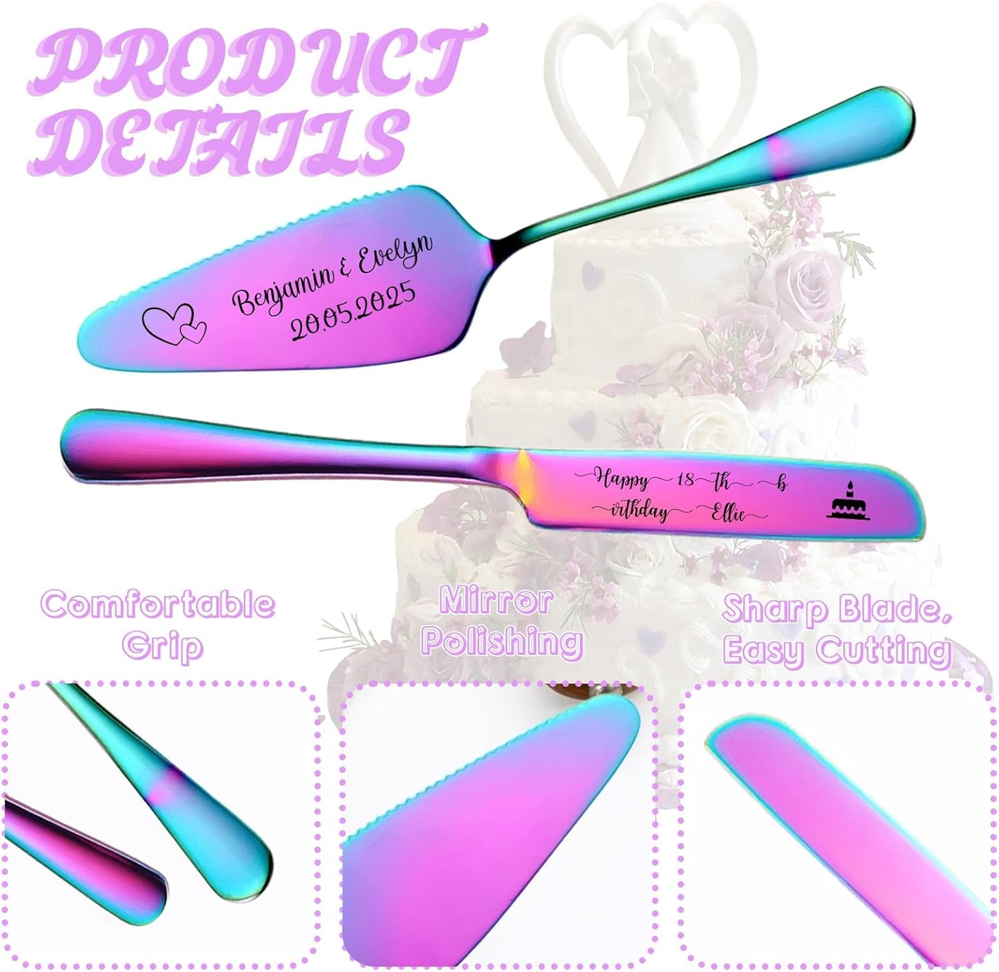 Custom Wedding Cake Knife and Server Set,Personalised Cake Serving Kit,Engraved Cake Cutting Set for Wedding,Personalized Gift for Anniversary, Valentine's Day Birthday or Christmas