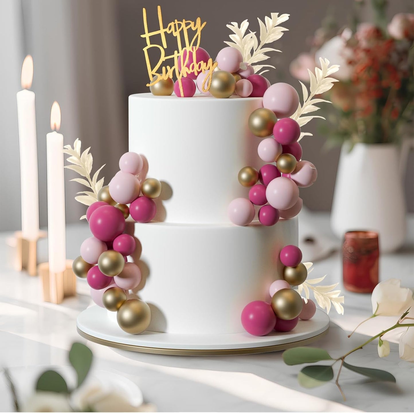 MIAHART Ball Cake Toppers Boho Grass Cake Topper Ball Cake Insert Decoration for Birthday Wedding Baby Shower Party Decorations Boho Themed Party Supplies (pink,gold,light pink)