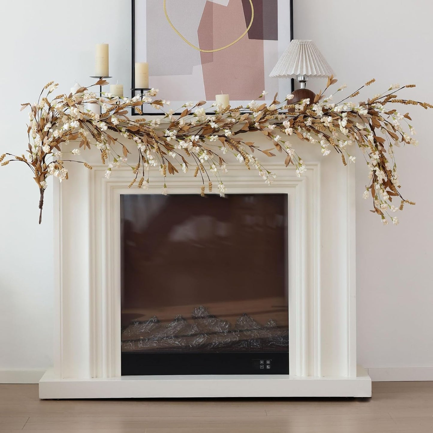 Mizii Fall Garland Artificial Flower Garlands 6 Feet Fake Wildflower Floral Garland Hanging Vines Flowers Decorations for Mantle Table Centerpieces Room Wall Fireplace Wedding Fall Decor (Beige)