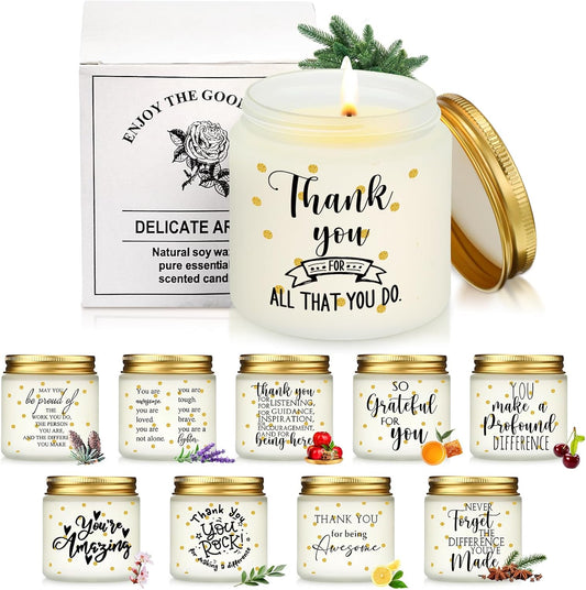 Roowest 10 Jars Thank You Gift Candles 3.5 oz Employee Appreciation Gifts Bulk Soy Wax Jar Inspirational Candle Thank You Gifts for Coworkers Employee Women Secretaries Teacher(Elegant)