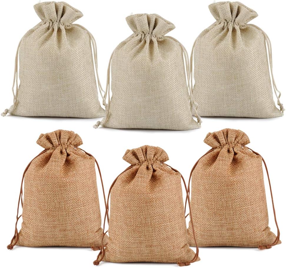 Lucky Monet 25/50/100PCS Burlap Gift Bags Wedding Hessian Jute Bags Linen Jewelry Pouches with Drawstring for Birthday, Party, Wedding Favors, Present, Art and DIY Craft (25Pcs, Cream, 5” x 7”)