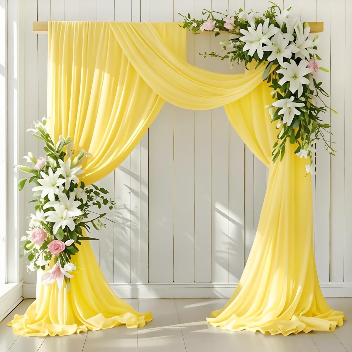 Wedding Arch Draping Fabric 1 Panel 30'' x 18FT Yellow Sheer Chiffon Arch Drapery for Photo Booth Bridal Shower Baby Shower Church Decor Newborn Photography Christening Outdoor Party