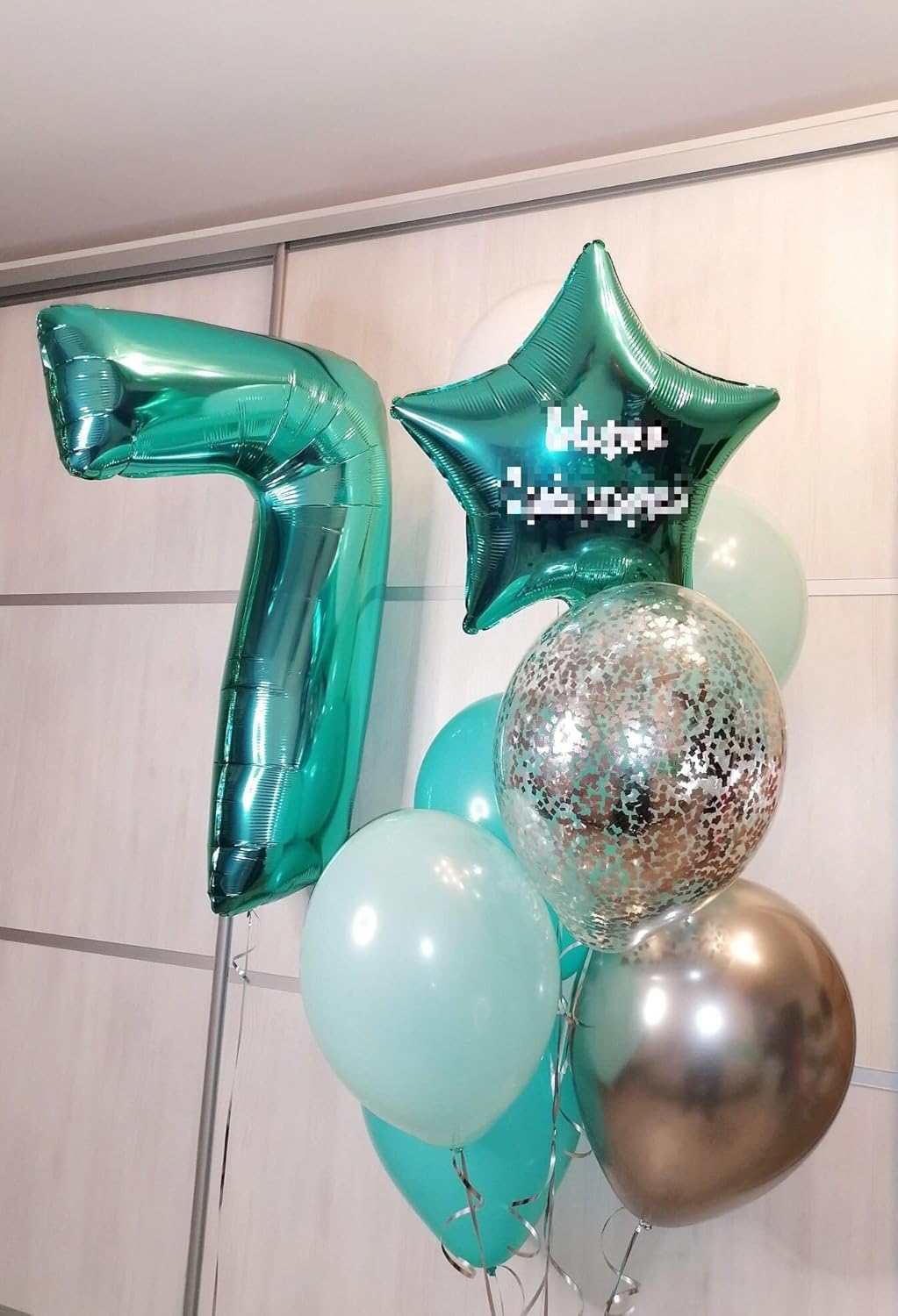 Digital Number 7 Teal Blue Birthday Balloon 40 Inch, Foil Balloons for 7 17 27 70 77 Party Decorations Supplies, Teal Blue Mylar Numbers Balloon for Seven Wedding Anniversary