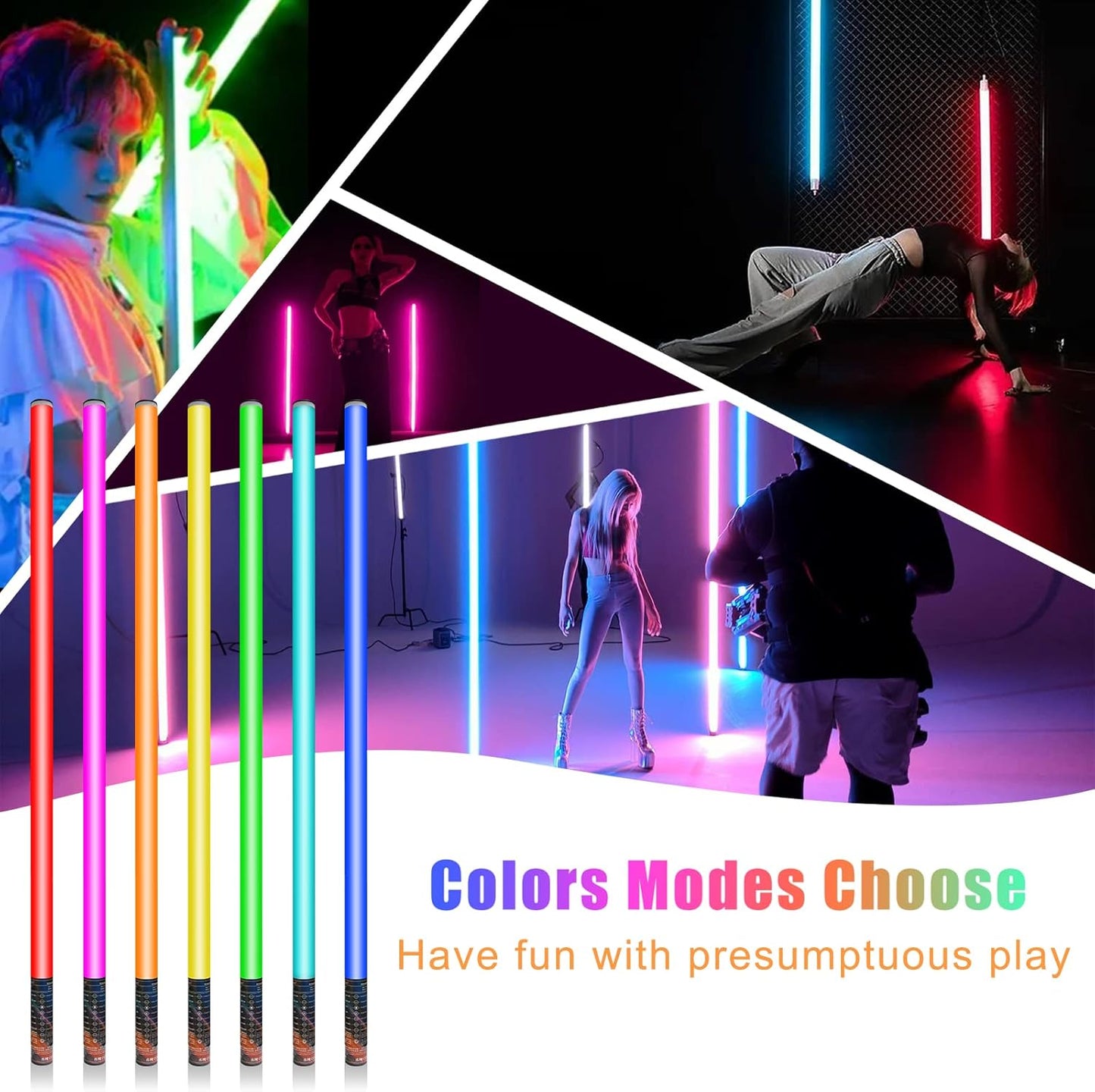 4 Pack 4ft Portable Battery Powered Tube Light 120cm Handheld LED RGB Lights Tube with Tripods, 500 Vivid Effects for Video and Photography,Light Painting,YouTube,Video and Dance Club