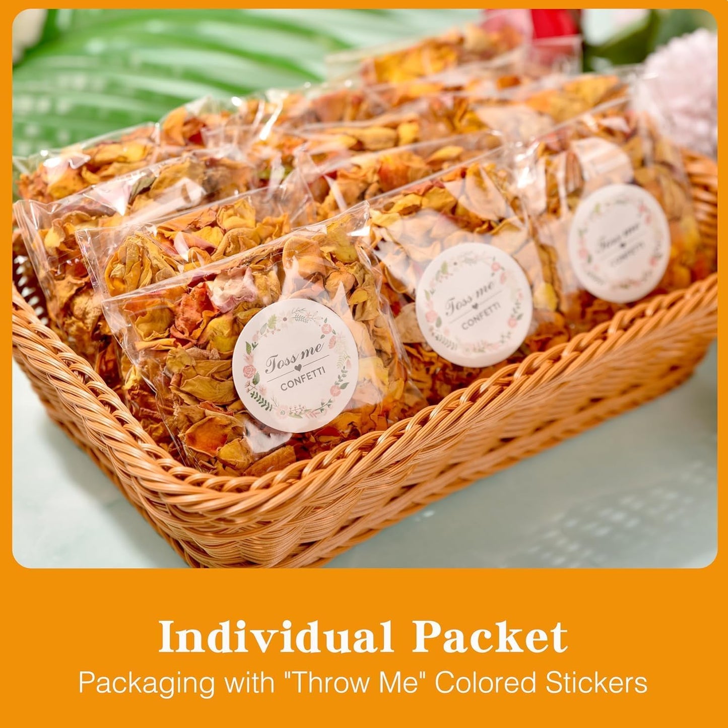 20 Pack Prefilled Confetti Packets,Biodegradable Flower Petals, Real Dried Flower Petals Individual Packing Rose Petals Wedding Send Off Ideas (Yellow Red Rose)