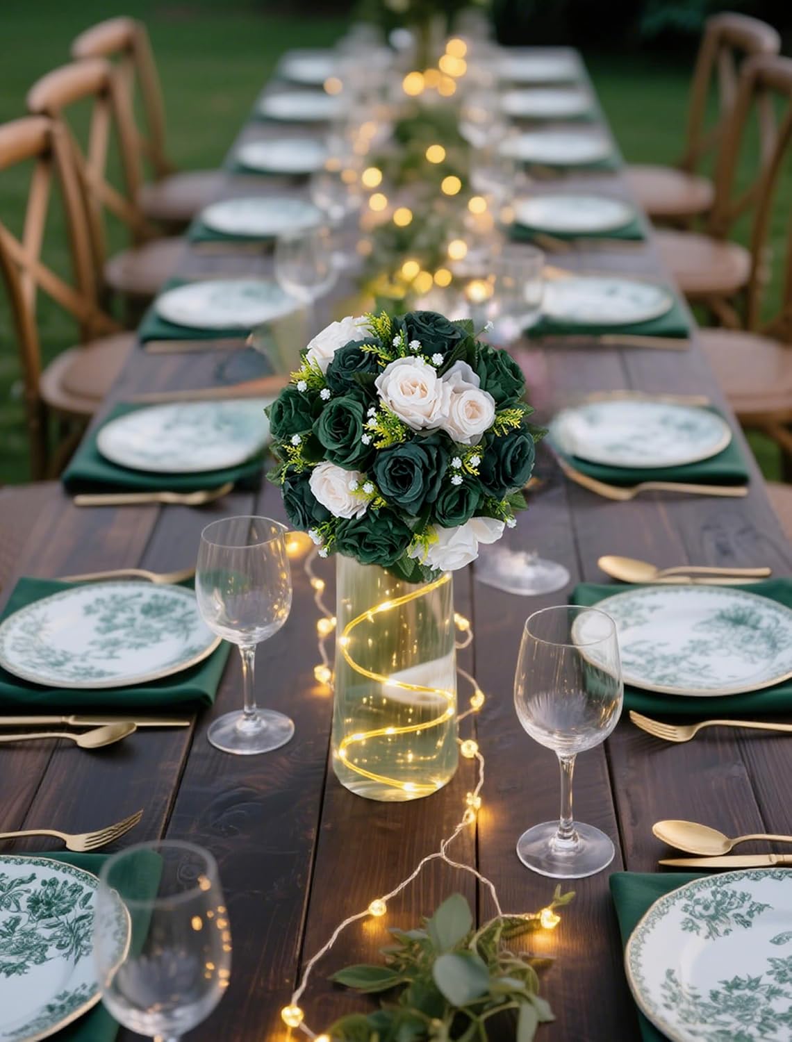 BLOSMON Green Flowers Artificial for Weddings: 10 Pcs Fake Rose Flower Balls for Table Decorations - Fake Silk Kissing Bouquet Floral Arrangement for Home Party Event Decoration