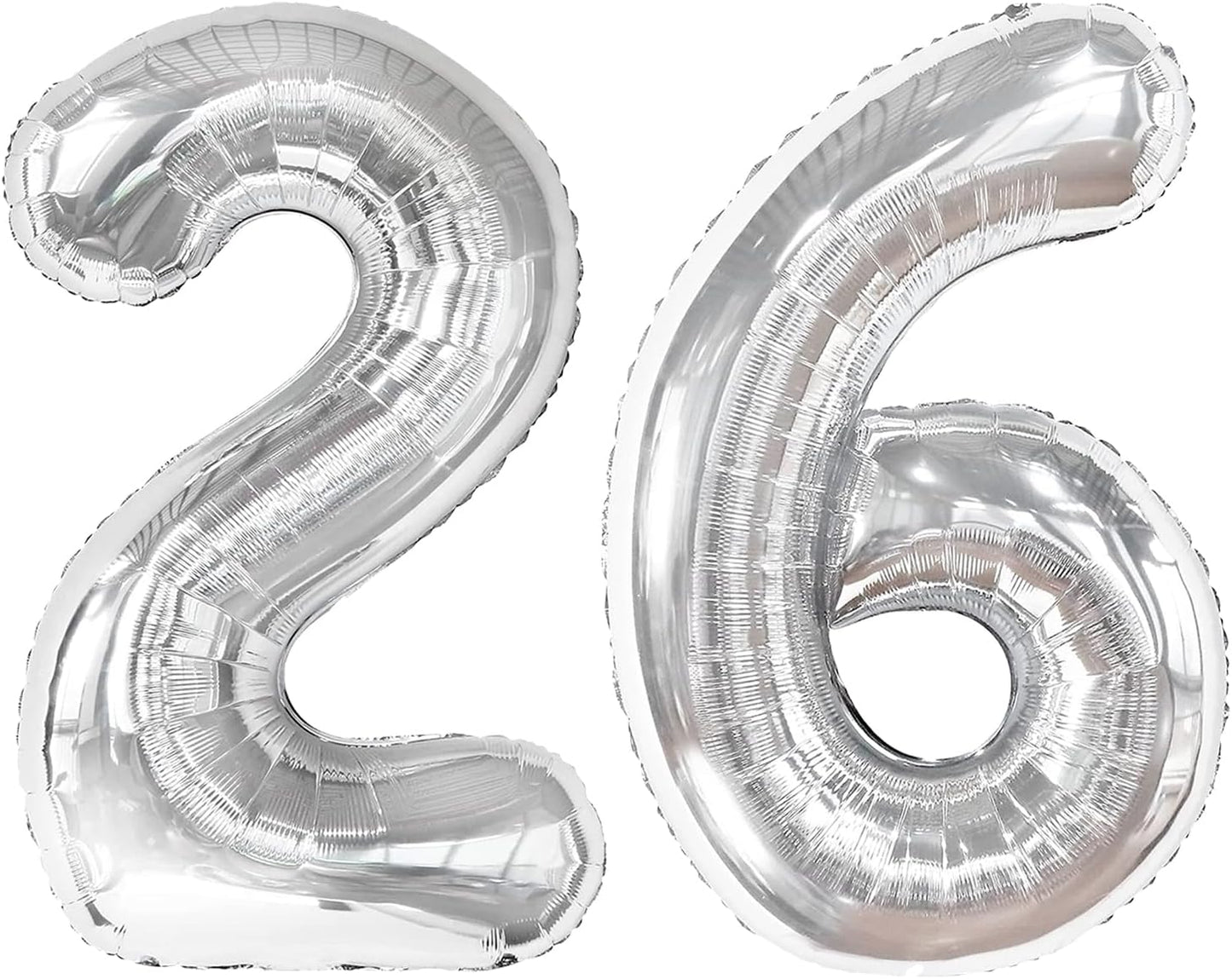 40 Inch Silver Mylar Foil Number 26 Birthday Balloon, Digital Balloons for 26 Boy Girl Party Decorations Supplies, Big Helium Balloon Numbers for 26 62 Men Women Anniversary