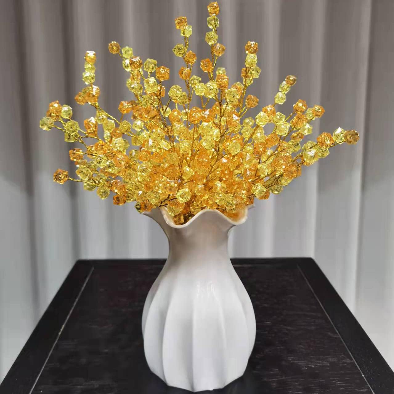 32PCS Crystal Artificial Flowers Bouquets Handmade Acrylic Flower Branches Fake Beaded Baby Breath Floral Crafts for Wedding Party Home Decor