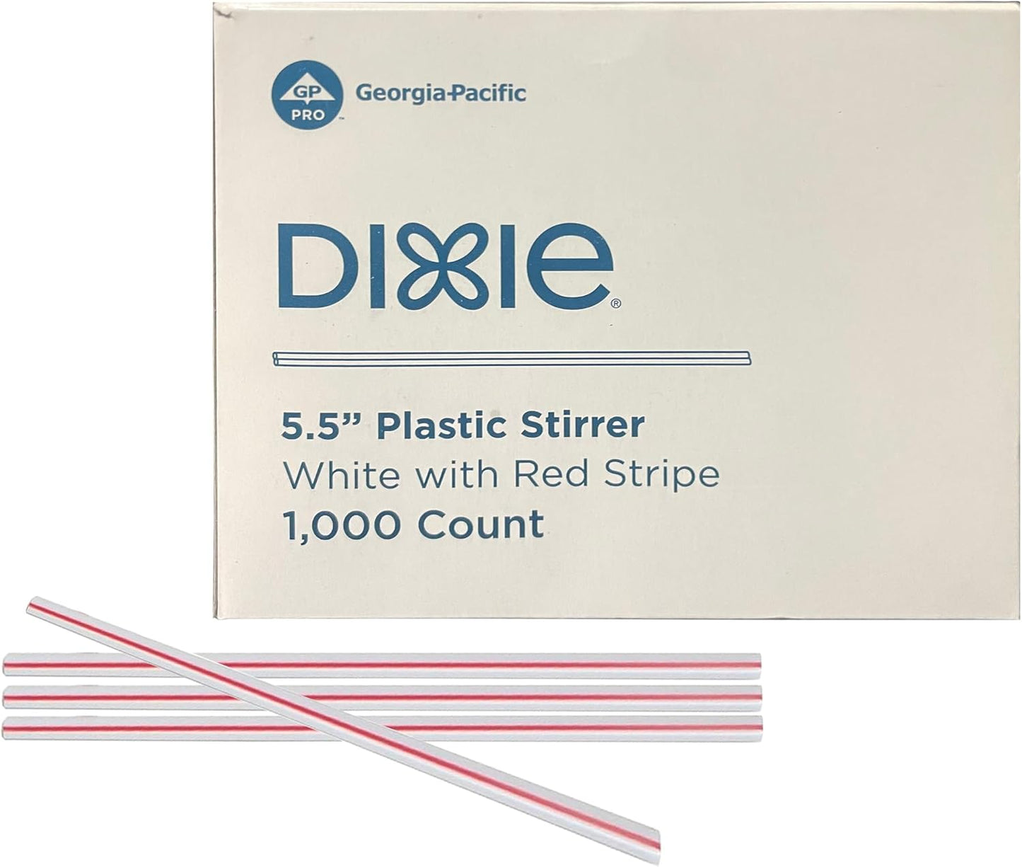 Dixie Plastic Coffee Stirrers, 10,000ct, 5.5" Disposable Drink Stir Sticks - Red/White
