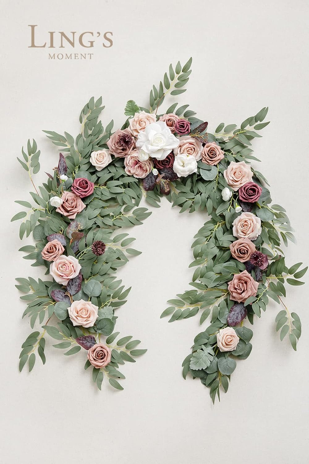 Ling's Moment Pink Flower Garland - 6FT Eucalyptus & Rose - Sweetheart Table Decor for Wedding Reception, Artificial Floral Garland for Mantle, Christmas Decoration, Dusty Rose & Mauve