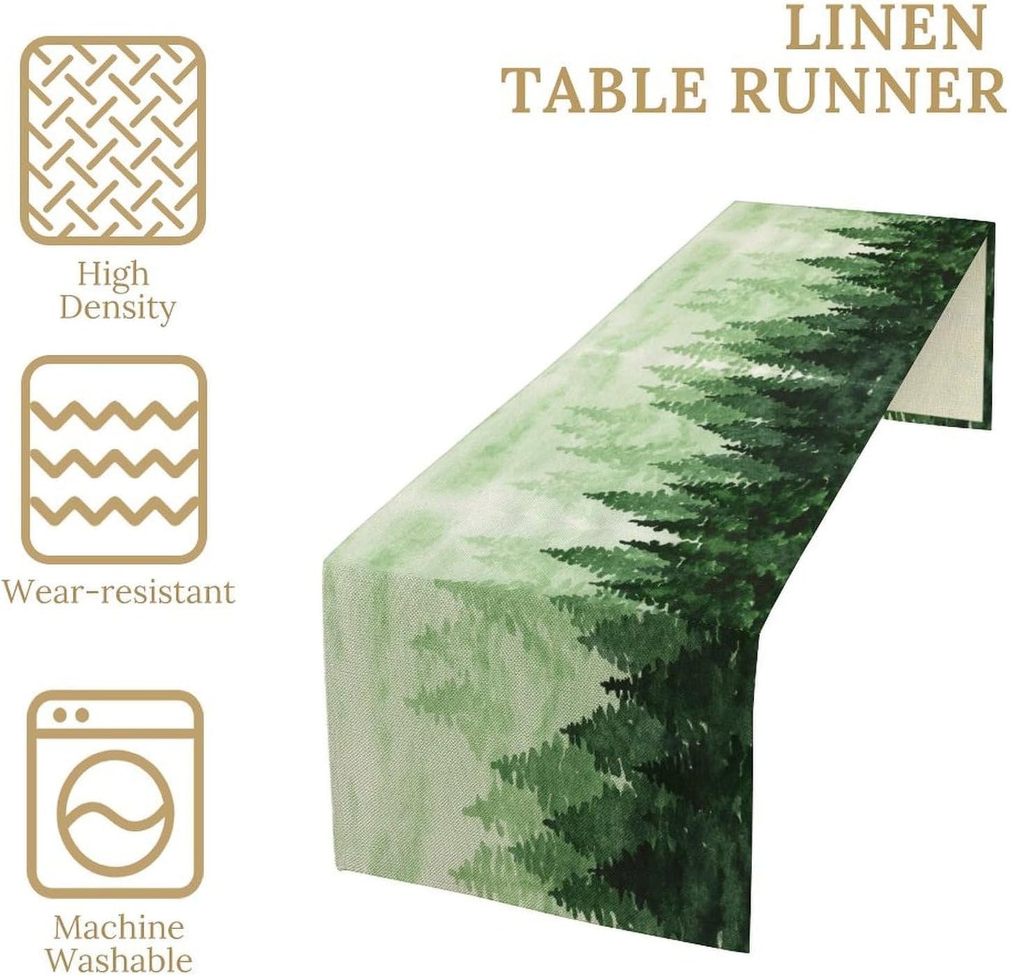 Foggy Forest Table Runner,Watercolor Wreen Misty Forest Landscape Table Runner for Kitchen Dining Table Home Party Decoration 13x108 Inch
