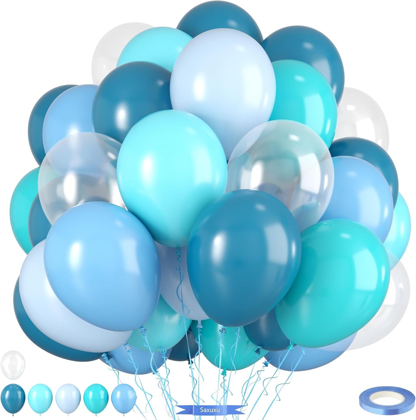 Ocean Themed Balloons, Macaron Light Baby Sea Blue Teal Transparent Balloons for Boy Girl Ocean Themed Birthday Sea Party Baby Shower Decorations