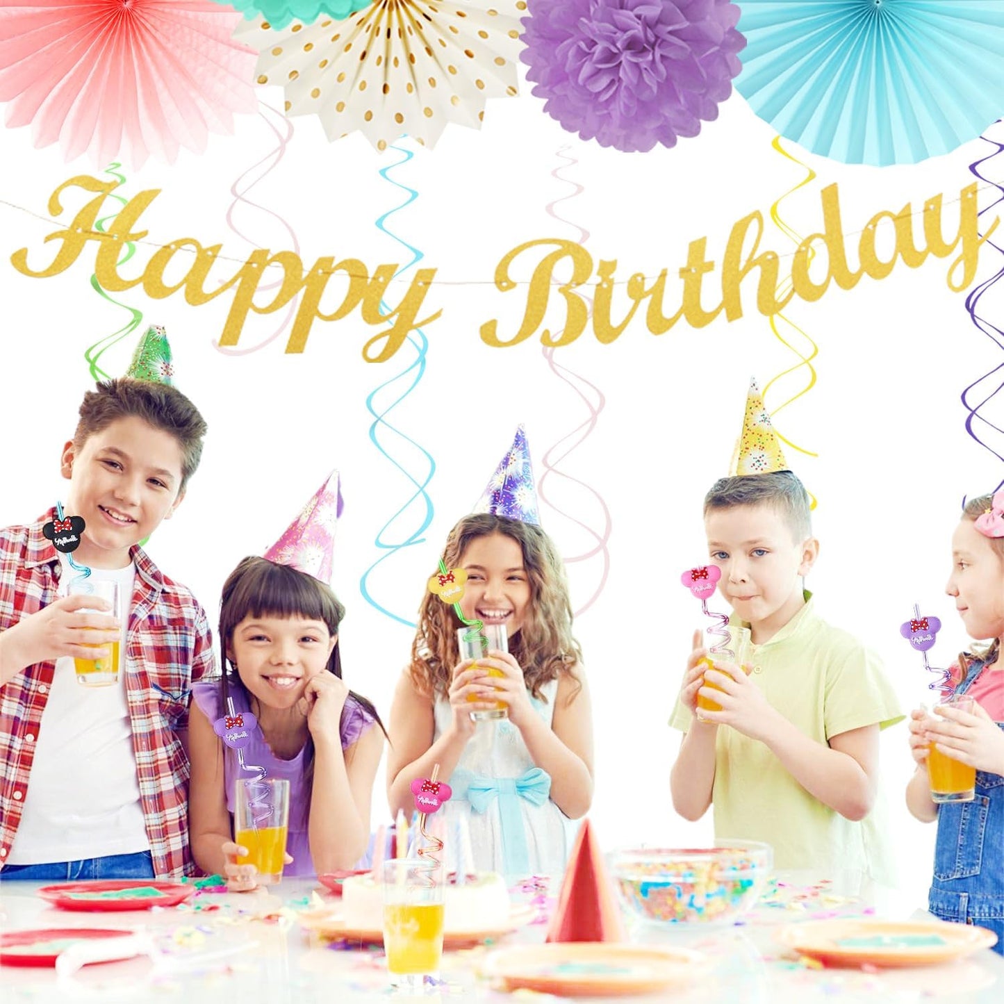 Pastel-Rainbow Classroom Girls Birthday Party-Decorations - 21pcs Happy Banner Decor, Colorful Paper Streamers Lanterns,Tissue Pom Poms Fan,Hanging Honeycomb Garland, Two Sweet Easter Supplies Huglony