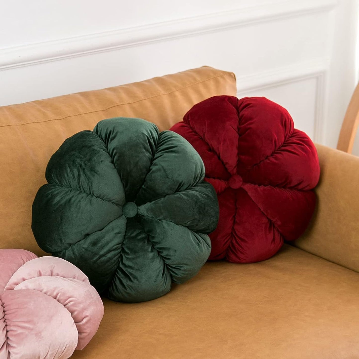 Flower Pillow Cushion Round Decorative Throw Pillow for Couch Bedroom Flower-Shaped Floor Cushion for Girls Kids (Wine Red, 15.7”)