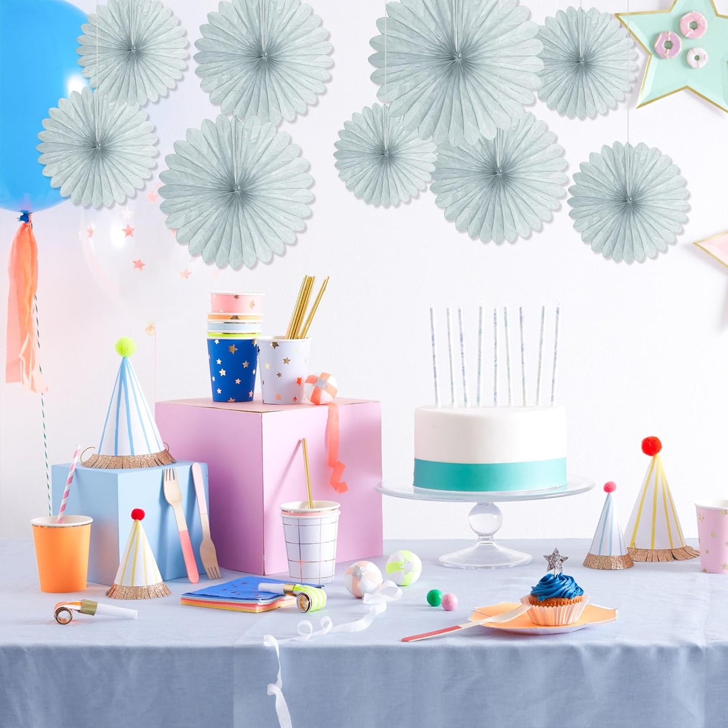 20 Pcs Gray Hanging Paper Fan, Round Paper Fans Decorations Set for Weddings, Birthdays, Engagement, BridaShower, Baby Shower Event, Graduation, Ceiling Party Supplies Decor