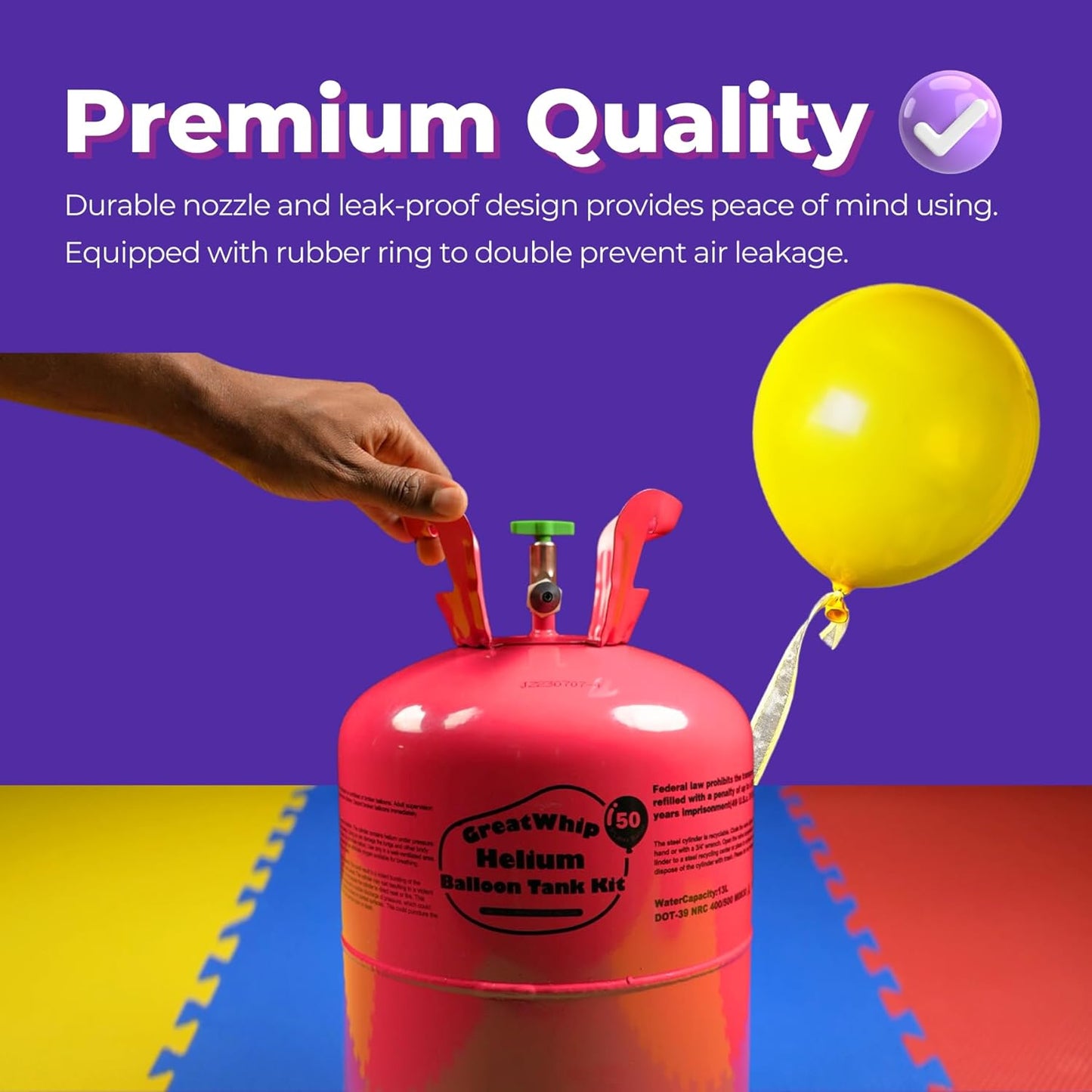 GreatWhip 22L Helium Tank Up To 100 Latex Balloons, Helium Tank For Balloons At Home, Latex Balloons And Ribbons Included