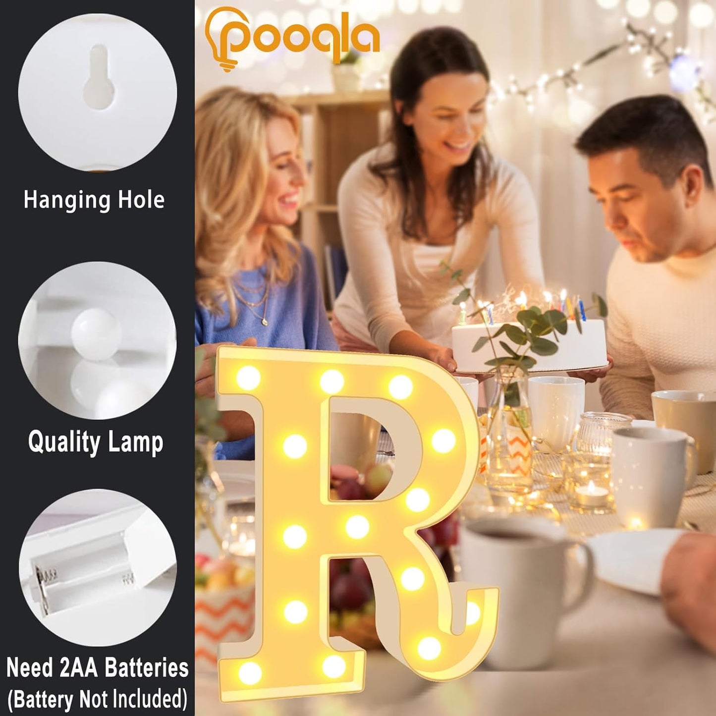 Pooqla LED Marquee Letter Lights, Warm White and Cool White Decorative Lighted Letters, Light Up Alphabet Letters for Boys Girls, Party, Wedding, Bar, Night Light, Birthday Decoration, Letter J