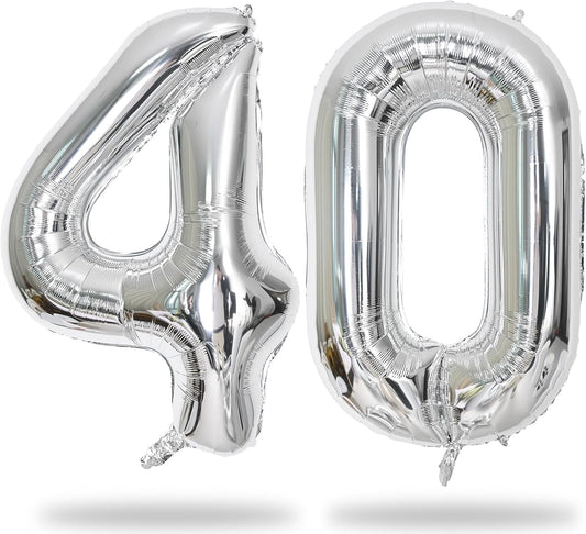 40 Balloons Silver, Giant Number 4 & 0 Helium Foil Balloon for Women 40th Birthday Decor, 40'' Self Inflating Mylar Number 40 Balloon for Man Anniversary Party Globos De Numeros Decorations Supplies