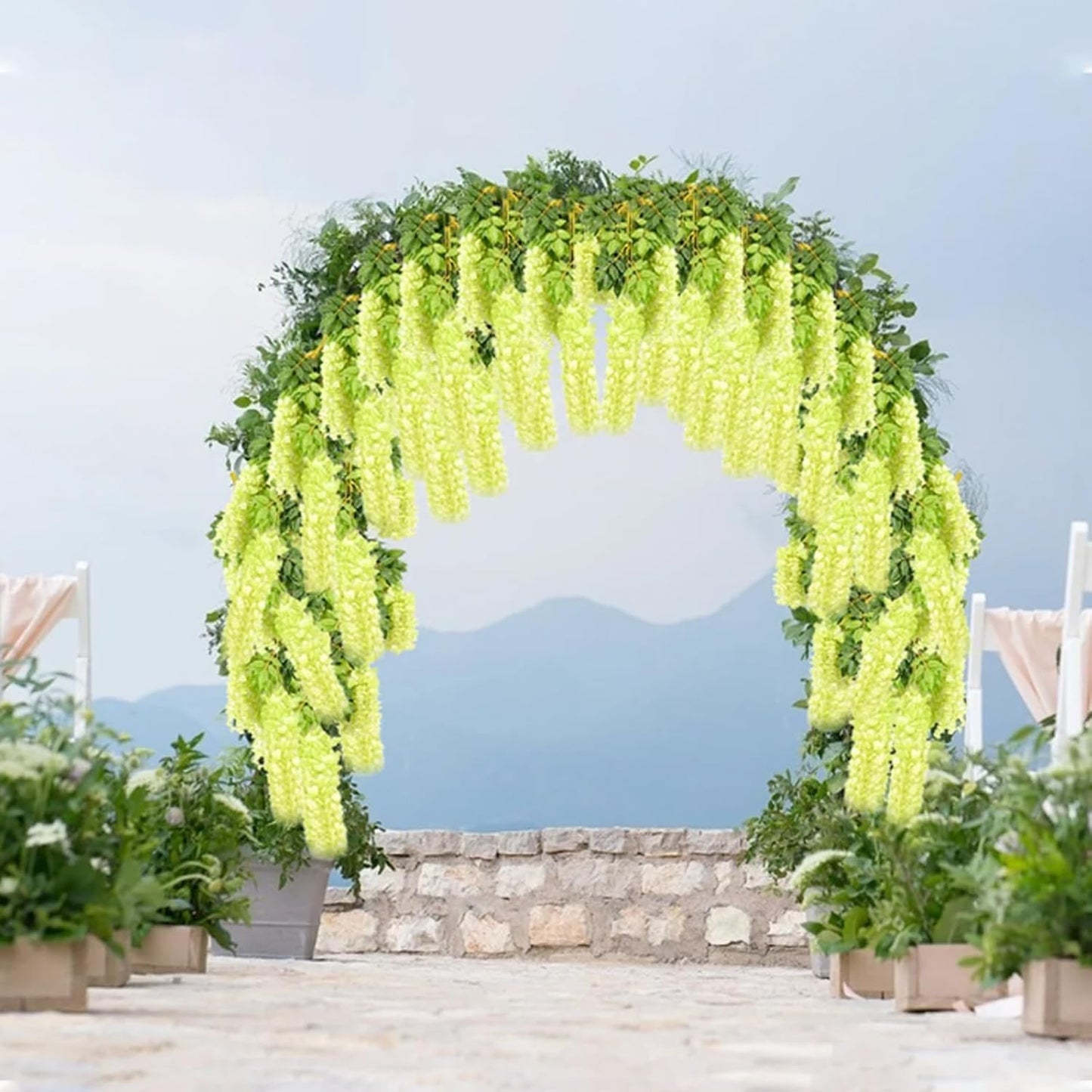 5 Pack Green Wisteria Hanging Flowers Garland, 3.77 Feet Artificial Flower Vines, Fake Wisteria, Artificial Vines Hanging Garland for Backdrop Outdoor Yard Garden Decor