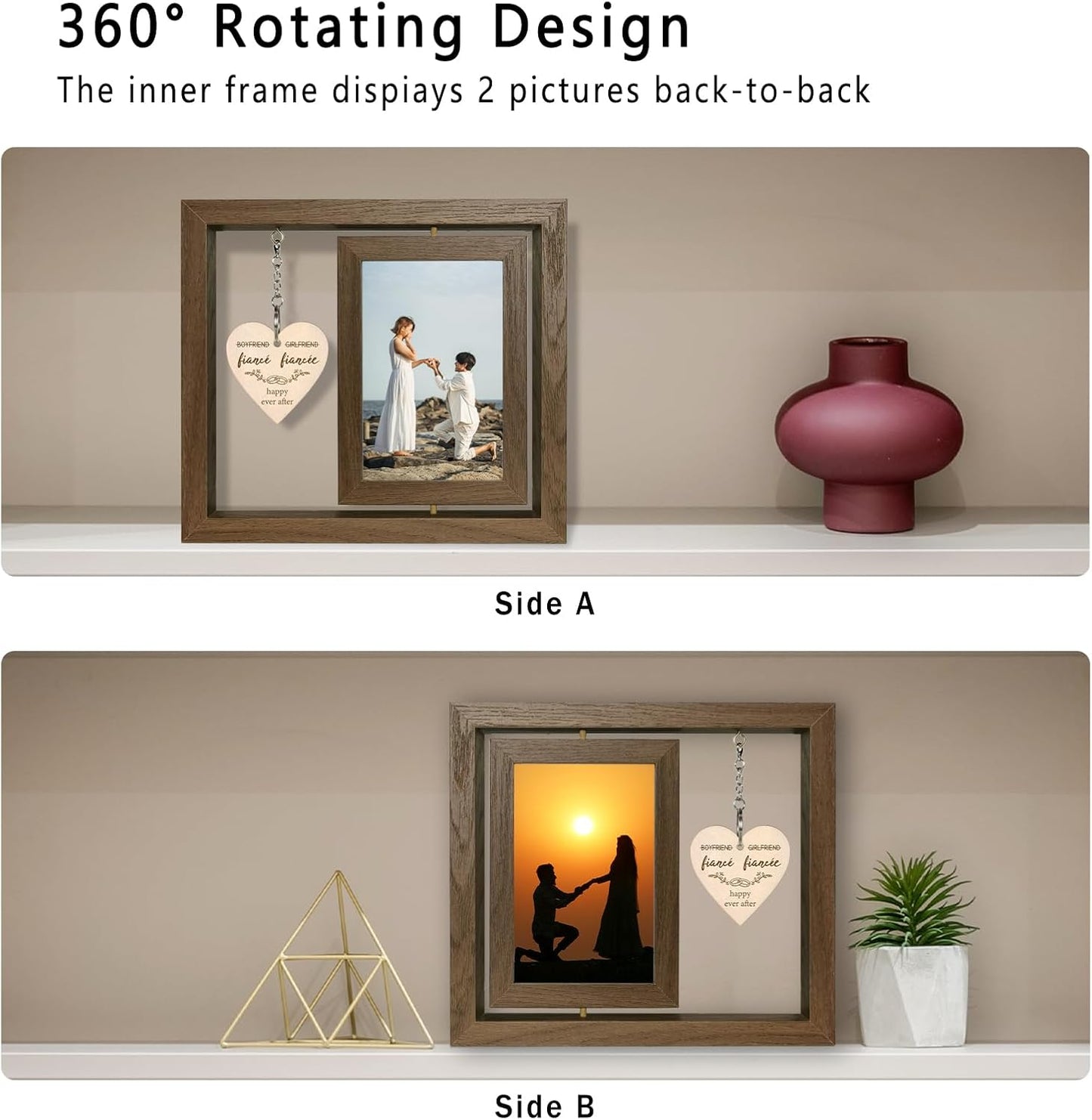 Fiancé Fiancée Picture Frame Engagement Gifts for Couples, Unique Fiance Gifts for Newly Engaged Couples Him Her Women, Display Two 4x6