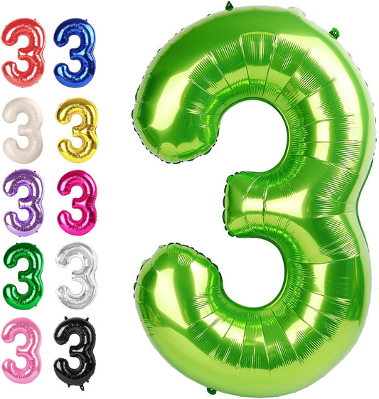 Large 40 Inch Light Green 3 Number Balloon, 3 13 23 30 33 36 38 Light Green Birthday Party Decorations, Numbers Three Foil Balloons for Anniversary Party Graduations Celebration Supplies