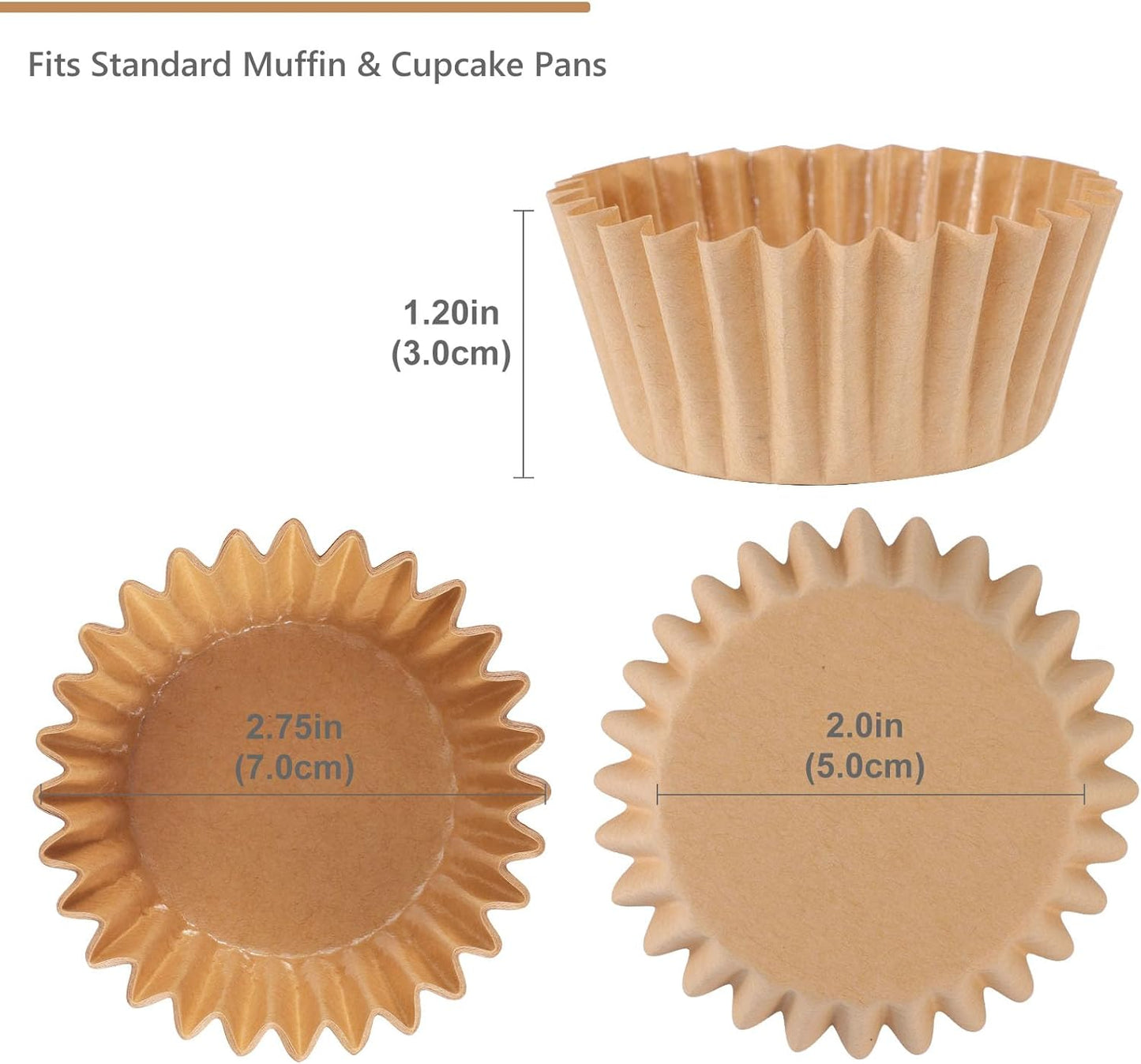 Caperci Heavy Duty Standard Natural Cupcake Liners 150 Counts - Grease-Resistant Paper Muffin Baking Cups, Odorless, No Muffin Pan Needed, Easily Peels (Natural)