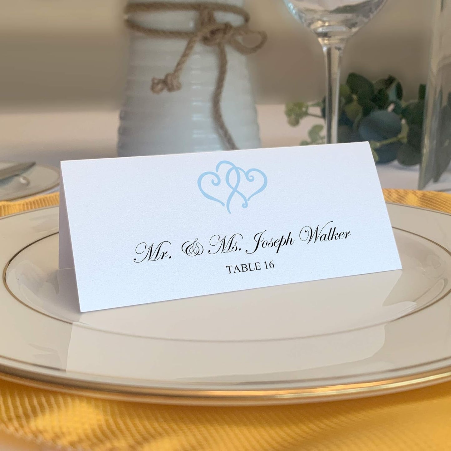 Linked Hearts Place Cards, Light Blue (Choose Color), Set of 60, Pre-cut and Scored - Wedding, Party, Dinner, and Special Events - Made in the USA