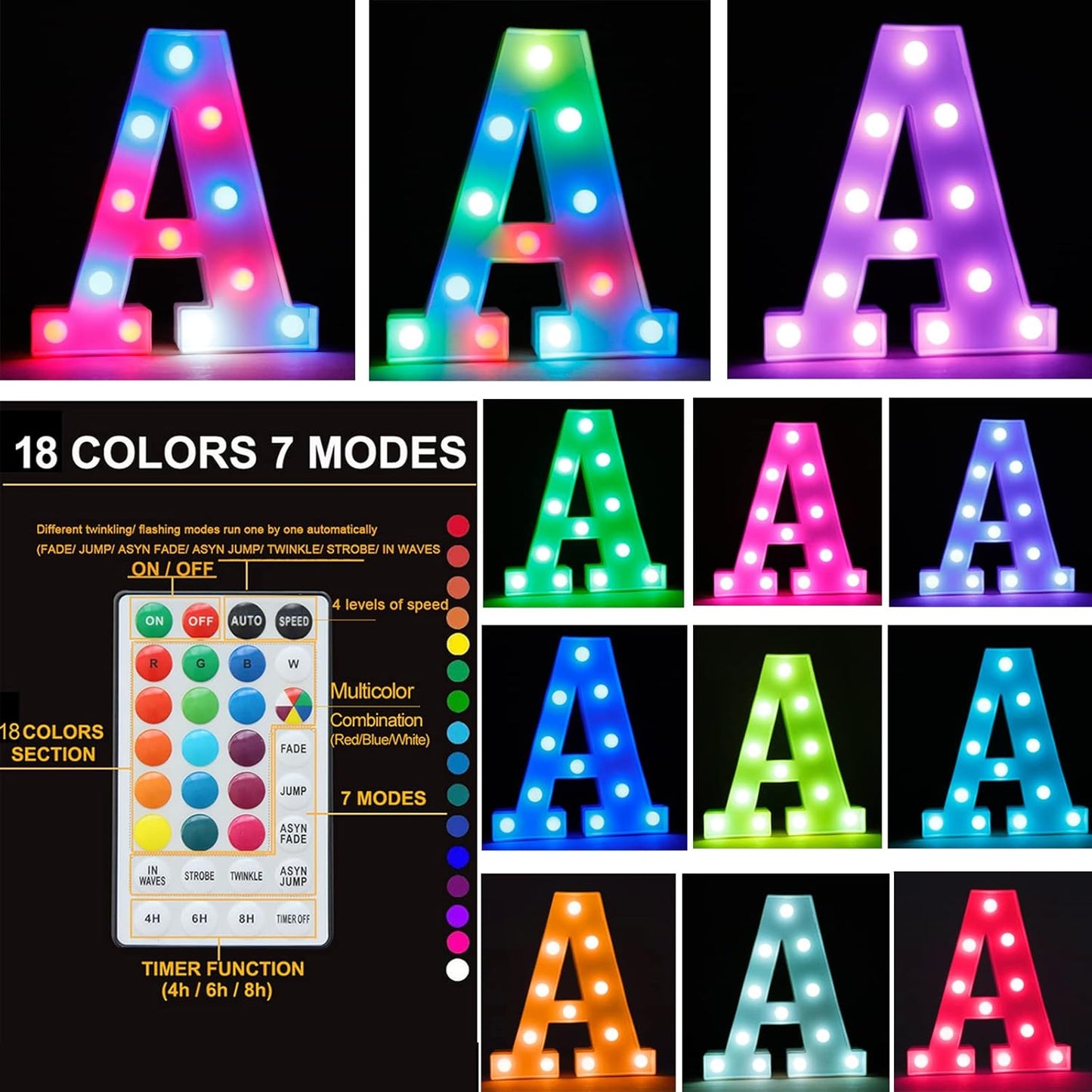 Light Up Colorful LED Marquee Letter lights, 18 Colors Changing Alphabet Letters Sign with Remote Timer for Night Light Girls Bedroom Wedding Birthday Party Lamp Christmas Home Bar Decor- Colorful Z
