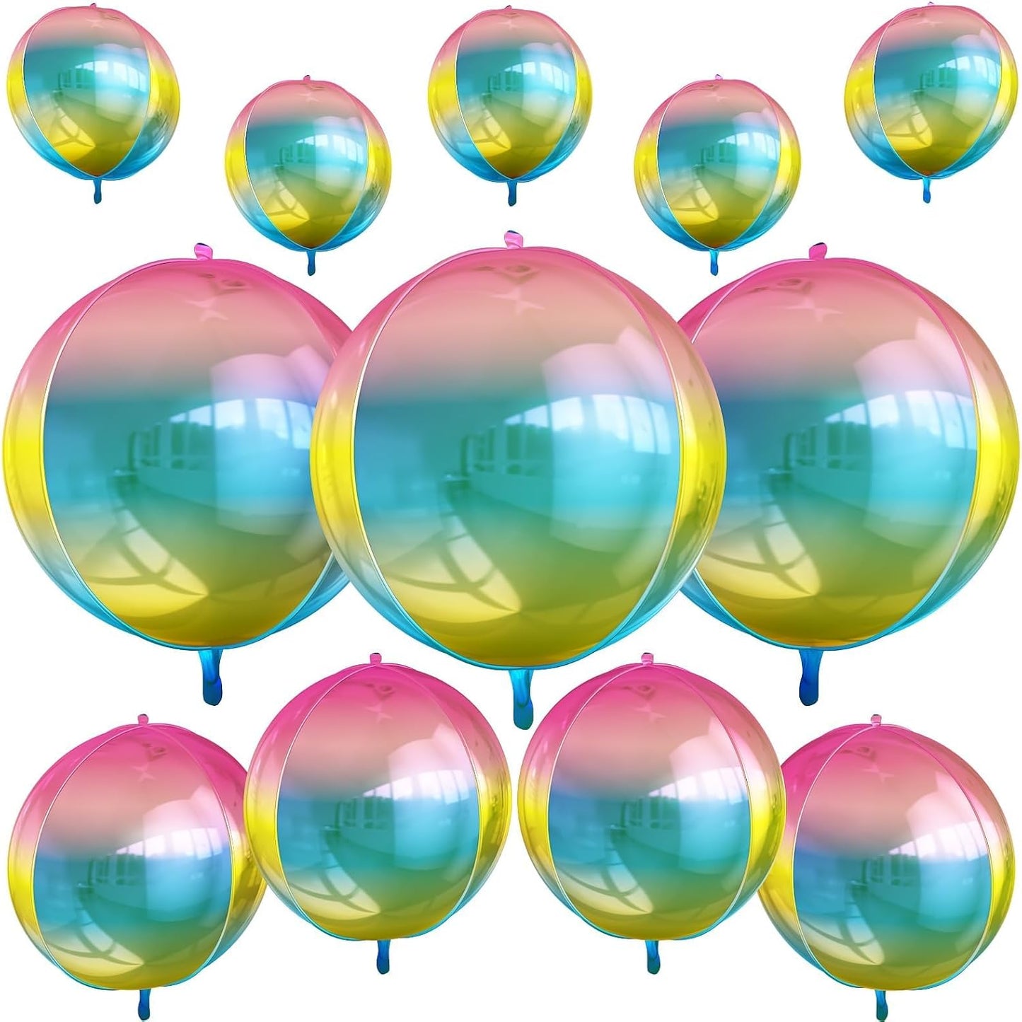 12Pcs Gradient Color Round Foil Balloons, 22" 15" 10" Rainbow Helium Ball Balloon, Metallic Colorful Foil Balloon for Kids Birthday Graduation Wedding Anniversary Prom Party Decorations
