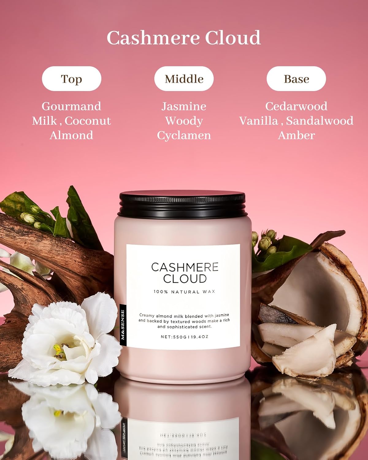 M&SENSE Creamy Almond Milk Scented Candles, 19.4oz 110 Hour Long Lasting 2 Wick Organic Natural Soy Wax in Glass Jar Candle for Bedroom Kitchen Home Decor, Housewarming Gifts for Family Friends