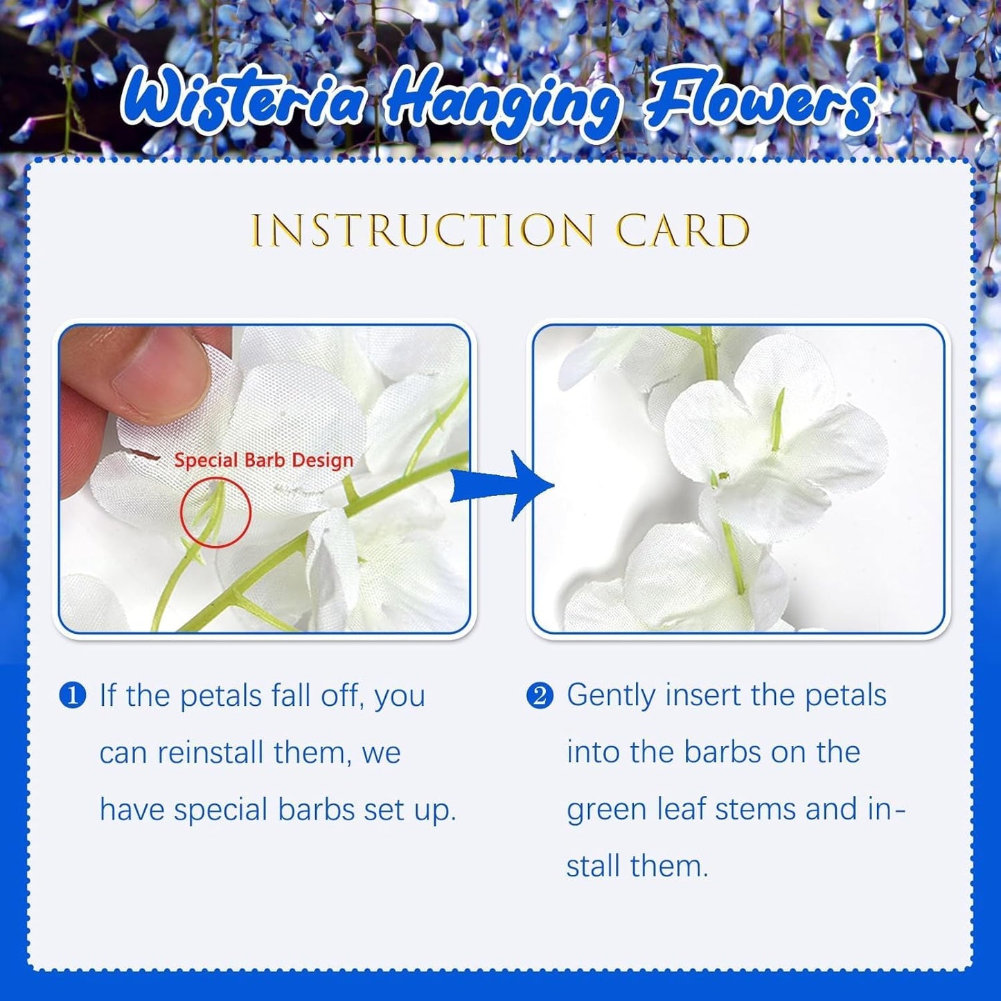 24 Pack Royal Blue Wisteria Hanging Flowers, 3.4 Ft Fake Hanging Flowers, Artificial Wisteria Garland Vines for Wedding Room Backdrop Outdoor Patio Garden Decoration