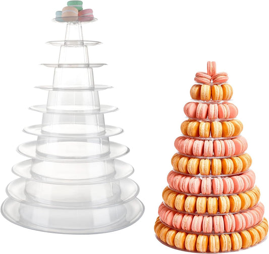 Macaron Tower Stand for Wedding Birthday Party, 4" - 13" Transparent Plastic Round Macaron Tower Display Stand Cupcake Cake Holder for Baby Shower Party Decor (10- Tiers)