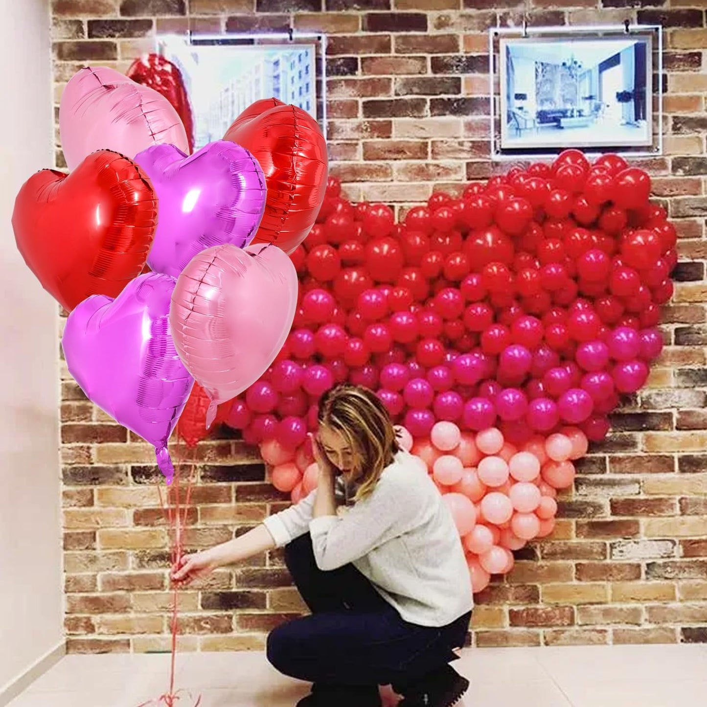 TONIFUL 30Pcs 18 Inch Heart Balloons Valentine’s Day Red Pink Hot Pink Heart Shape Foil Mylar Balloons Decoration for Valentine's Day Wedding Bridal Shower Anniversary Engagement Party Supplies