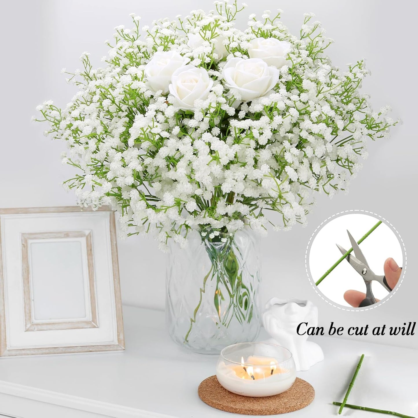 Babys Breath Artificial Flowers, Real Touch Babys Breath Flowers Artificial Bulk for Wedding Decor, White Fake Flowers for Party Home Garden Decor (12, White)