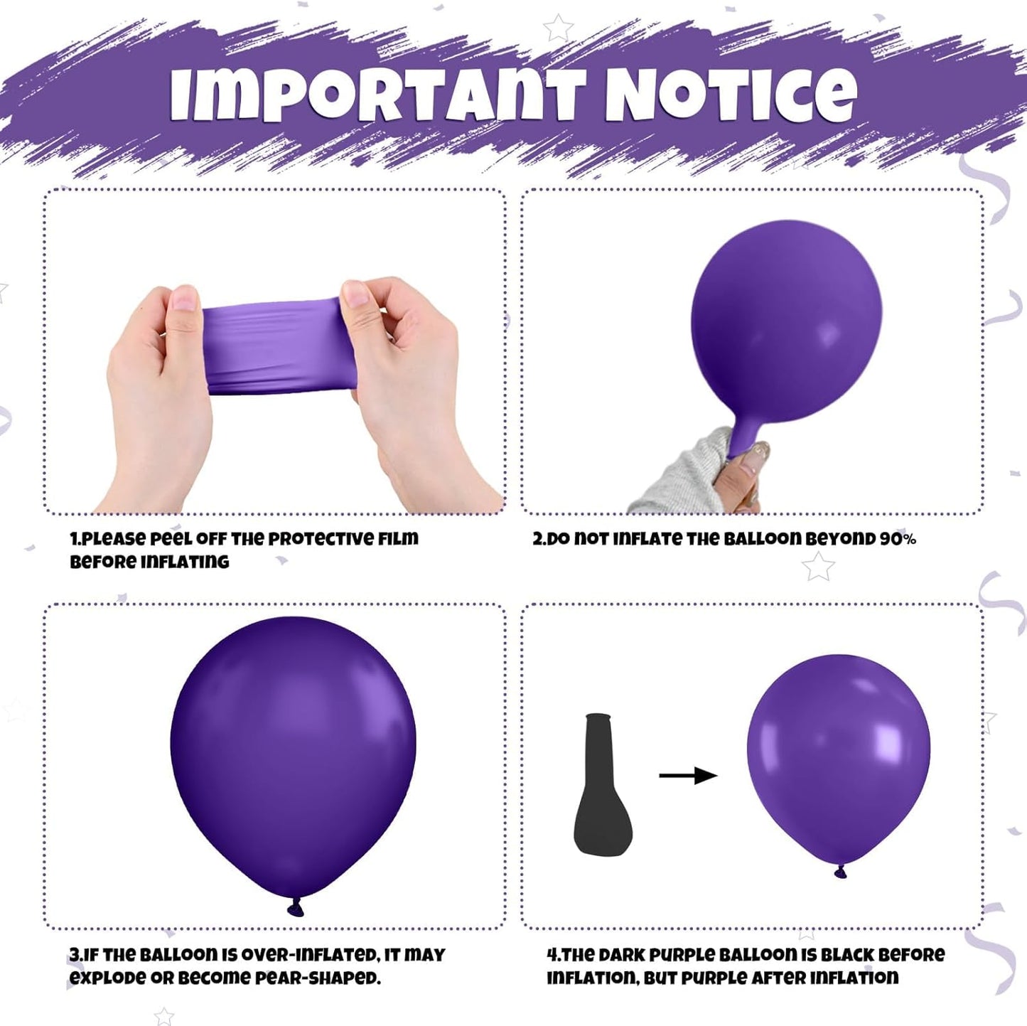 Purple Green Black Balloons, 12 Inch Fruit Green Dark Purple Black Balloons with Star Foil Balloon for Boys 2nd 3rd 4th Birthday Party Baby Shower Decorations