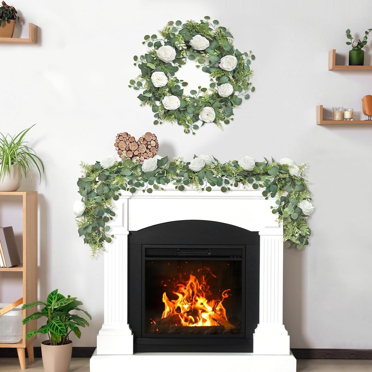 4PCS 6.23FT Artificial Eucalyptus Garland with Peony Flowers Fake Vines Floral Greenery Garland White Peonies Artificial Flowers for Centerpiece Table Runner Wedding Decor (White, 4PCS)