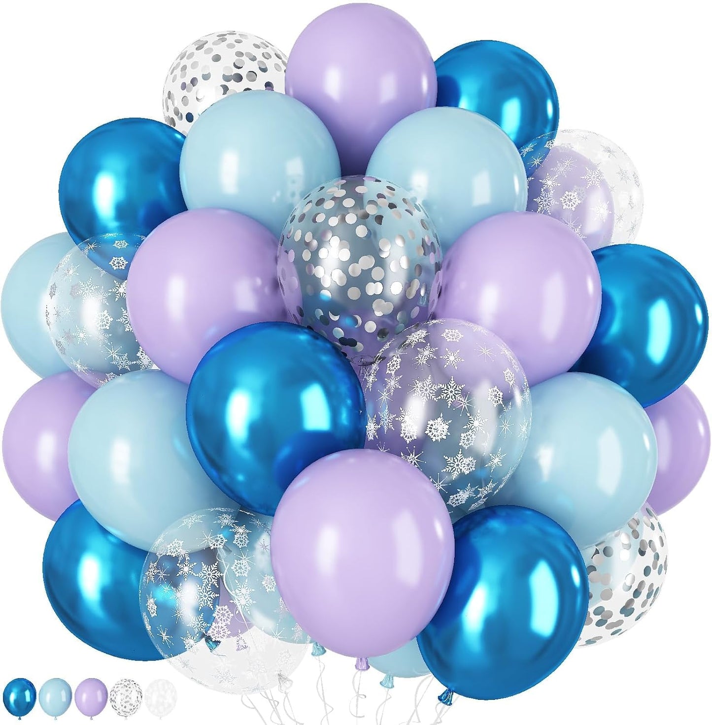 60Pcs Snowflake Balloons, Dusty Light Blue Purple Metallic Dark Blue Snowflake Clear Silver Confetti Latex Balloon for Girls Winter Wonderland Birthday Ice Baby Shower Christmas Party Decorations