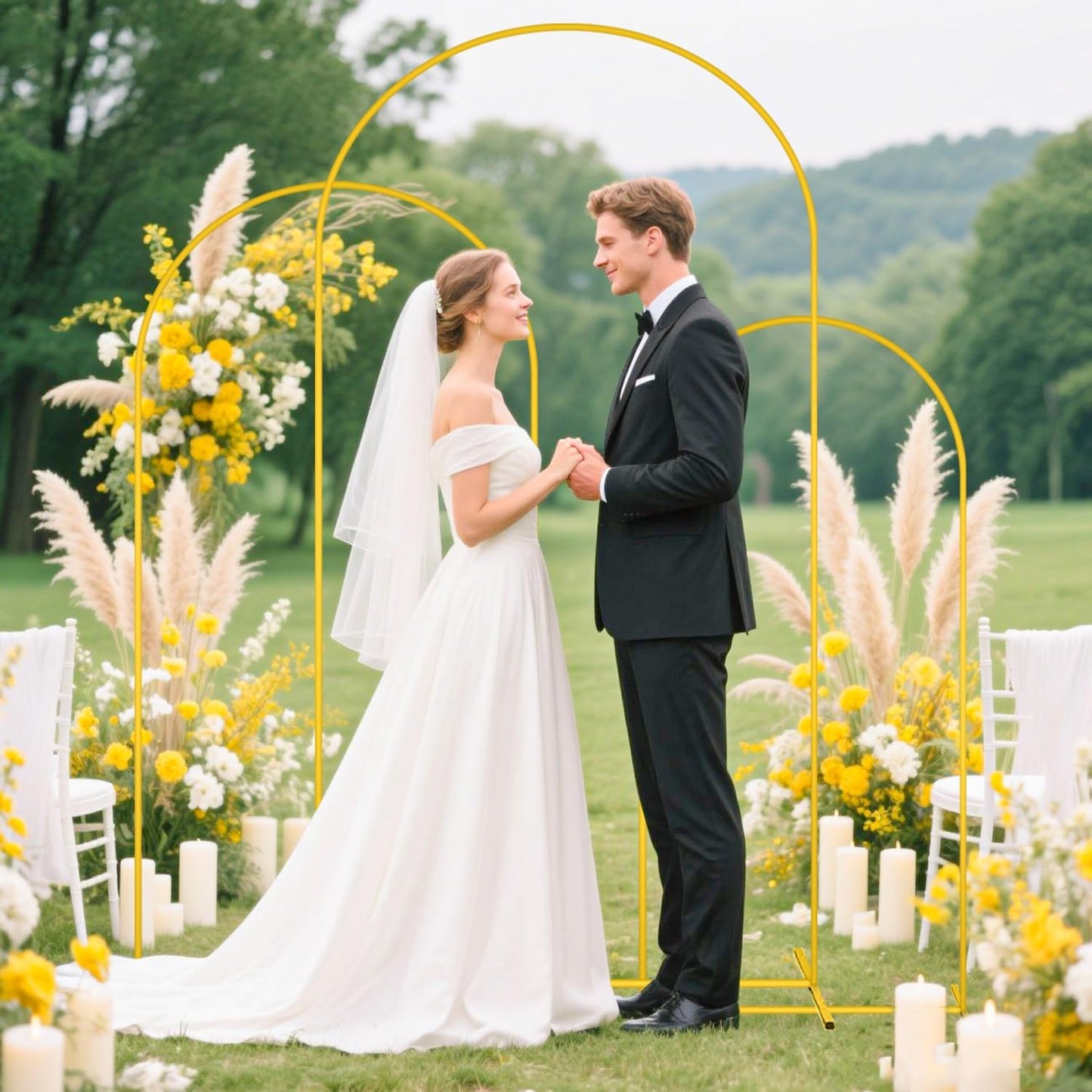 MODFUNS Metal Arch Backdrop Stand and Cover Set 4&5&6ft Pink Gold Sequins Arch Backdrop Cover Double Sided Arch Frame with Covers Gold Arch Stand and Covers for Banquet Reception Birthday Decor