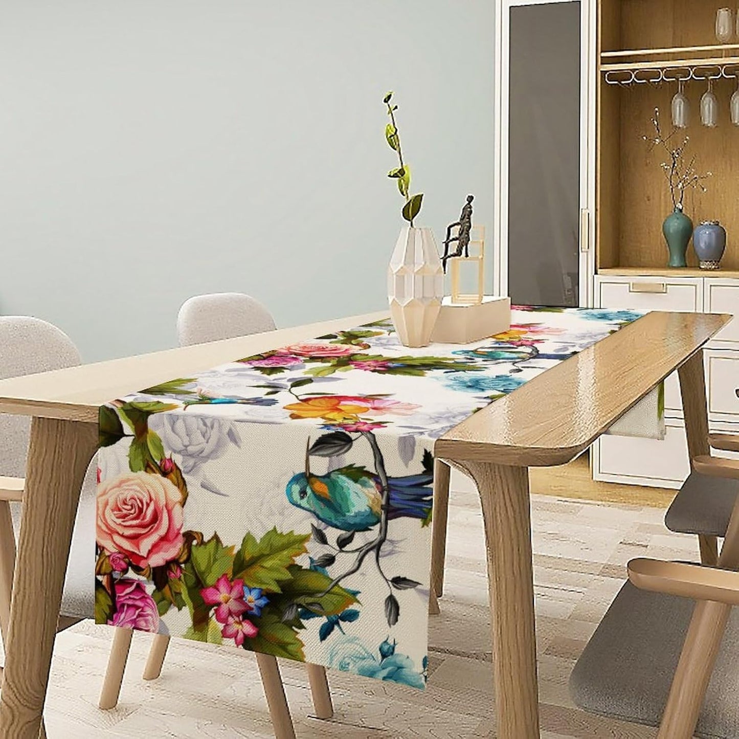 Hummingbird Table Runner,Vintage Floral Country Style Table Cloth Home Kitchen Restaurant Party Decoration 13x60 Inch