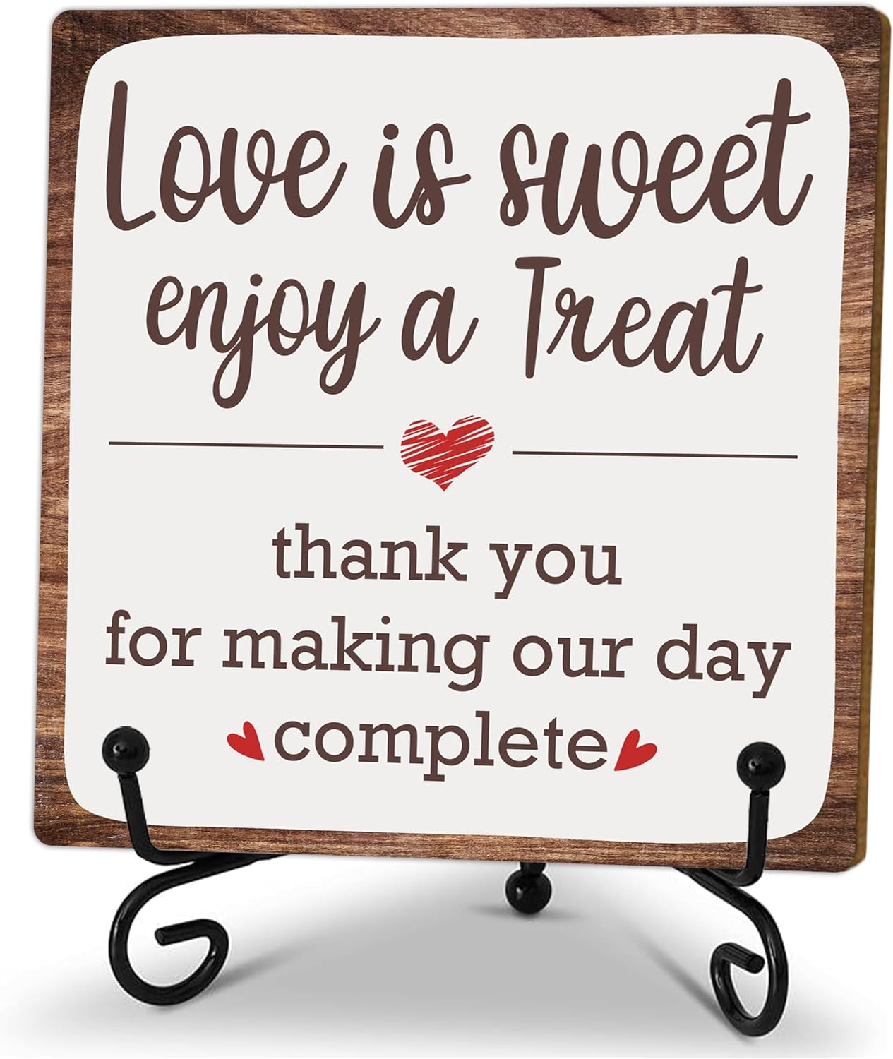 5“ Romantic Decor Plaque, Love Is Sweet Enjoy A Treat Table Sign With 1 Iron Support For Wedding Party Dessert Table, Wedding Party Bridal Shower Anniversary Valentine's Day Party Decor.