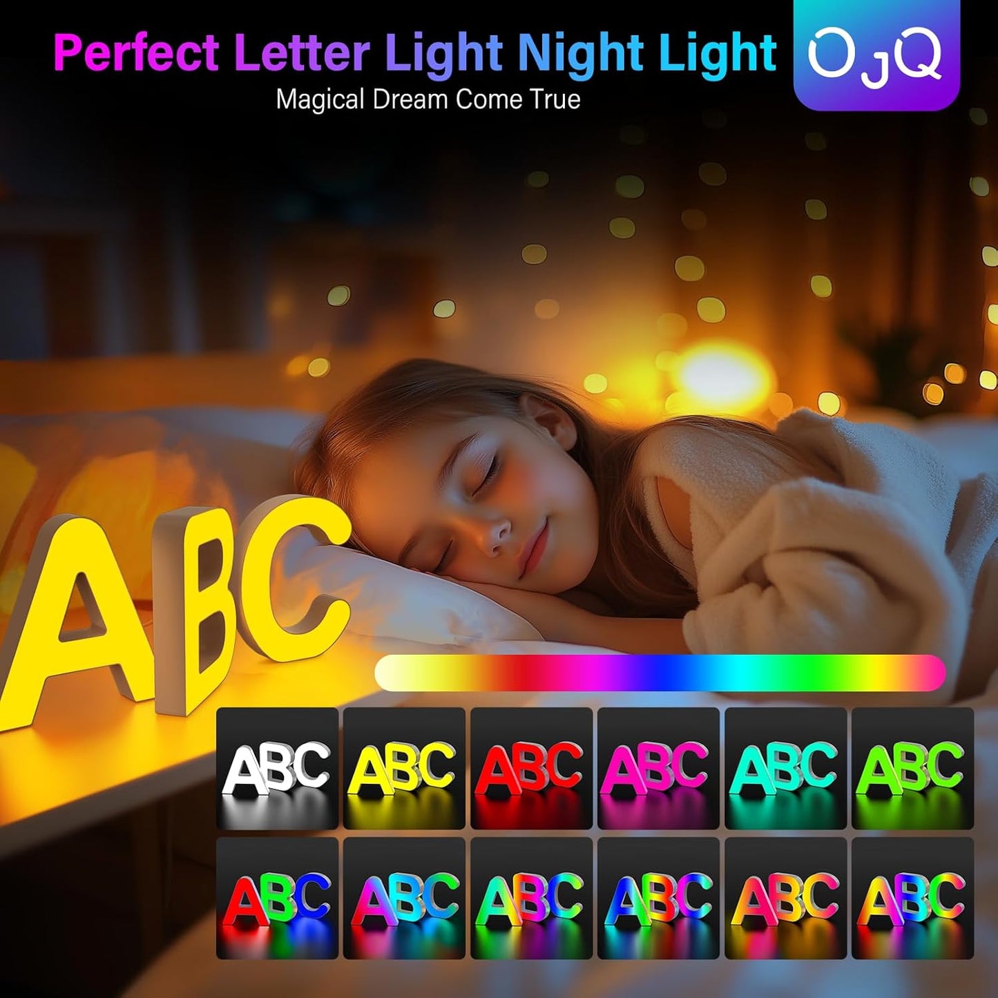 OJQ Light Up Letters LED Letter - Marquee Letters Room Decor Alphabet Letter Music Sync Color Change Colorful - Christmas Birthday Gifts for Girl - Teen Girls Gifts Party Home Wall Decor