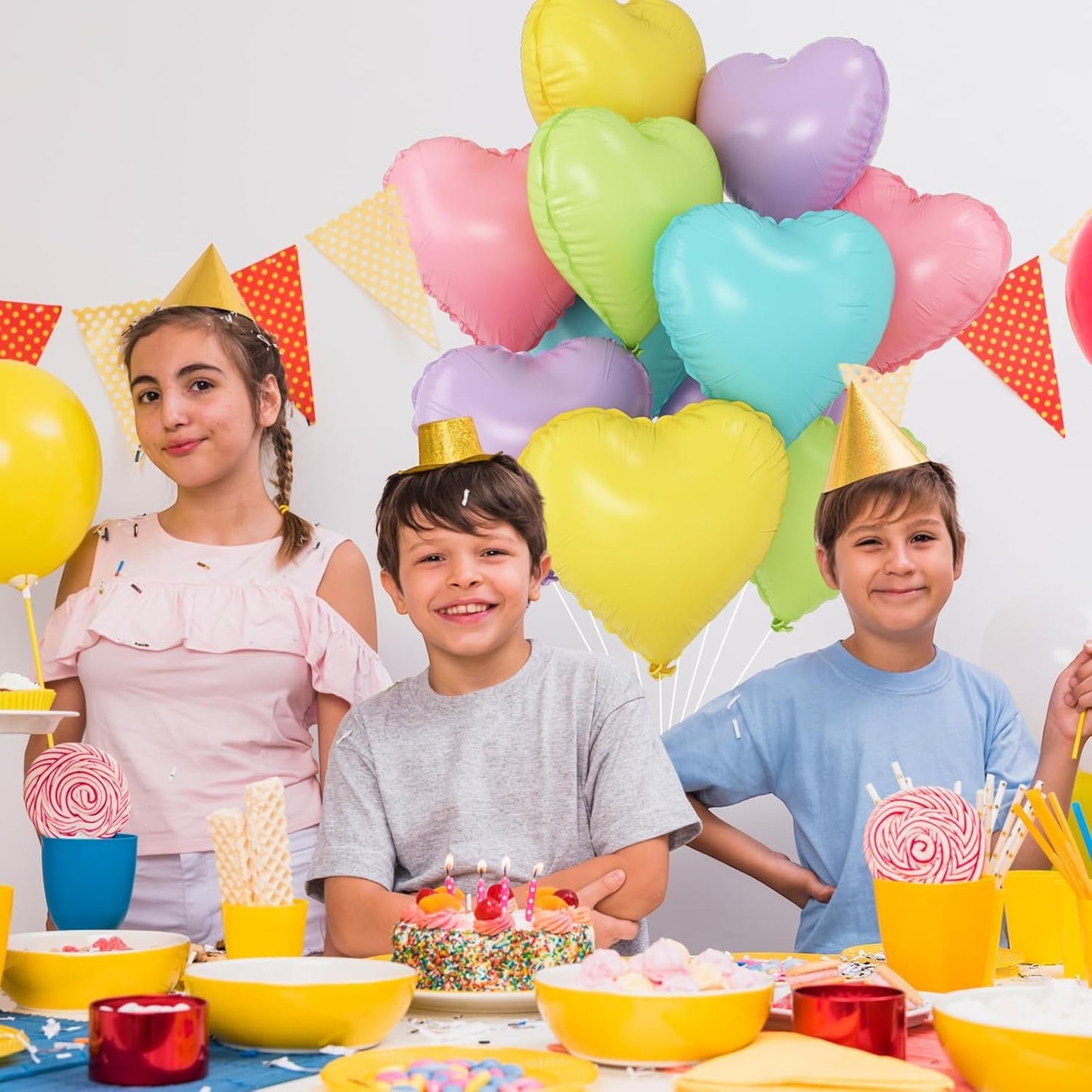 Pastel Colorful Heart Balloons,10Pcs Rainbow Foil Heart Shaped Balloons,18Inch Pink Blue Yellow Green Purple Helium Balloon for Valentines,Engagement,Birthday,Baby Shower,Wedding Party Decorations