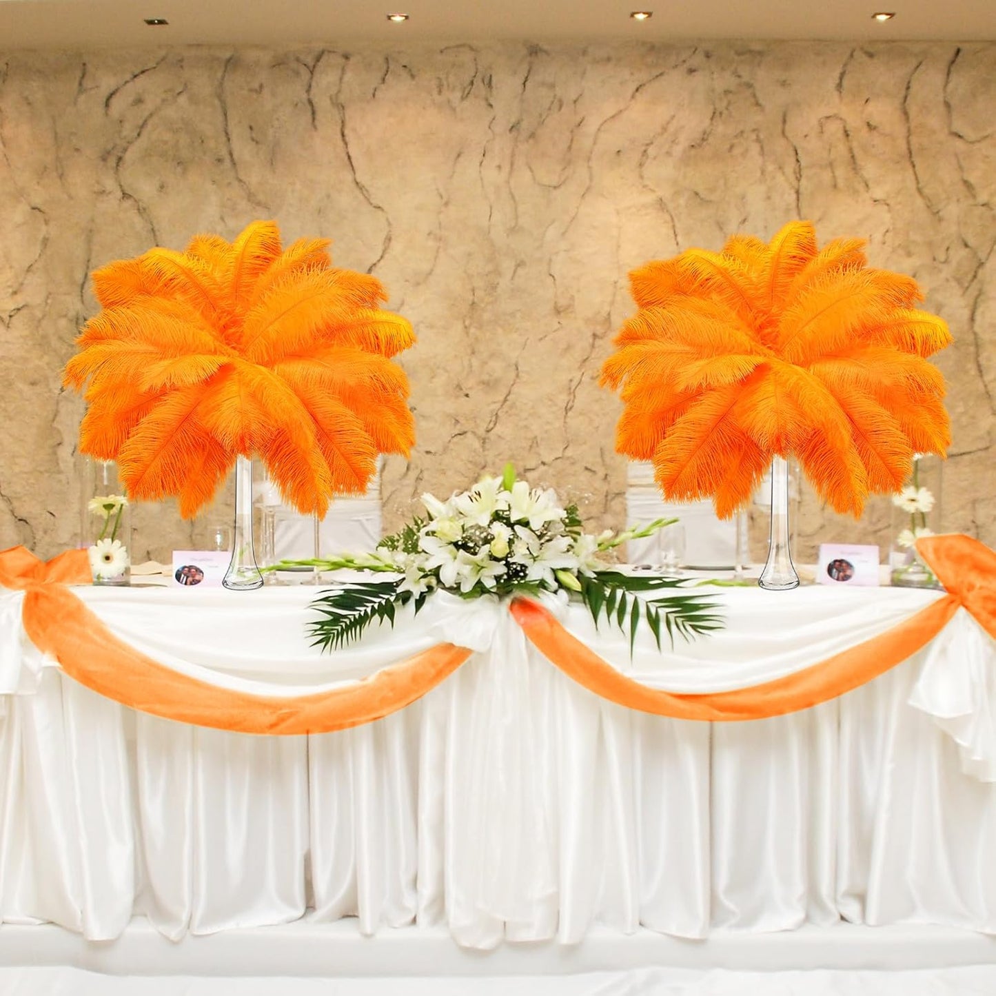 Maitys 90 Pcs Large Natural Ostrich Feathers Bulk 14-16 Inch (35-40cm) 12-14 Inch (30-35cm) 10-12 Inch (25-30cm) Ostrich Feathers Plumes for Centerpieces Wedding(Orange)