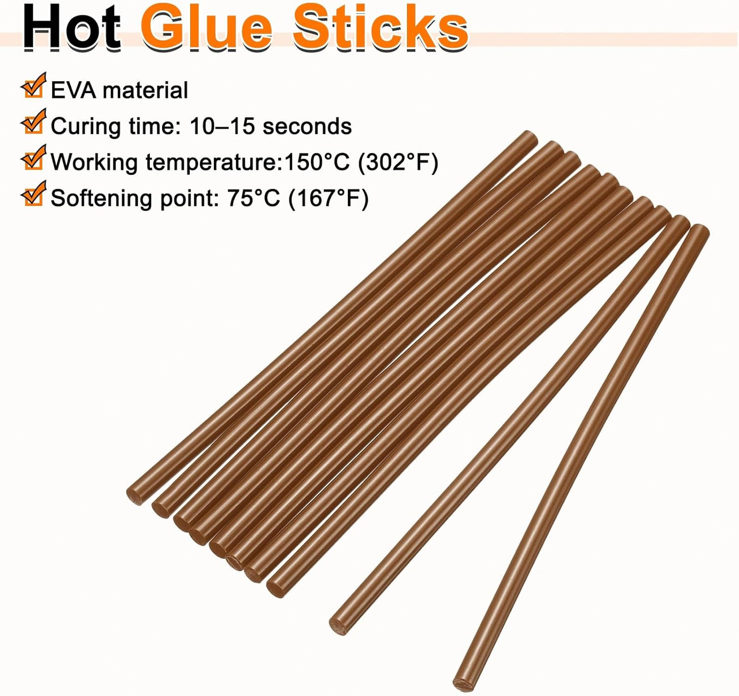 HARFINGTON 10pcs Hot Glue Sticks 0.28" Dia x 3.94" Long EVA Mini Hot Melt Adhesive Glue Stick for Hot Melt Gun Wood Plastic Glass Flowers Fabrics Foam, Brown