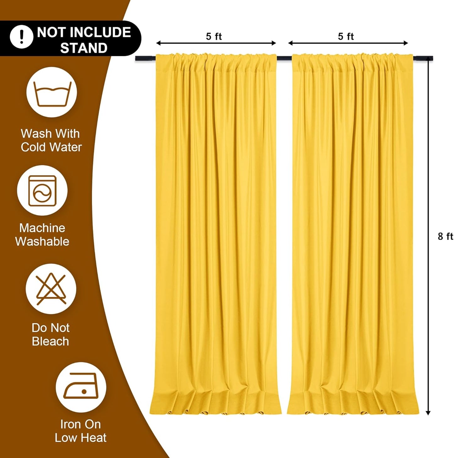 DWCN 10x8 FT Yellow Backdrop Curtains for Parties, Photography Backdrop Drapes with Rod Pockets for Wedding Decorations Stage Birthday Family Gatherings, 2 Panels 5ft x 8ft
