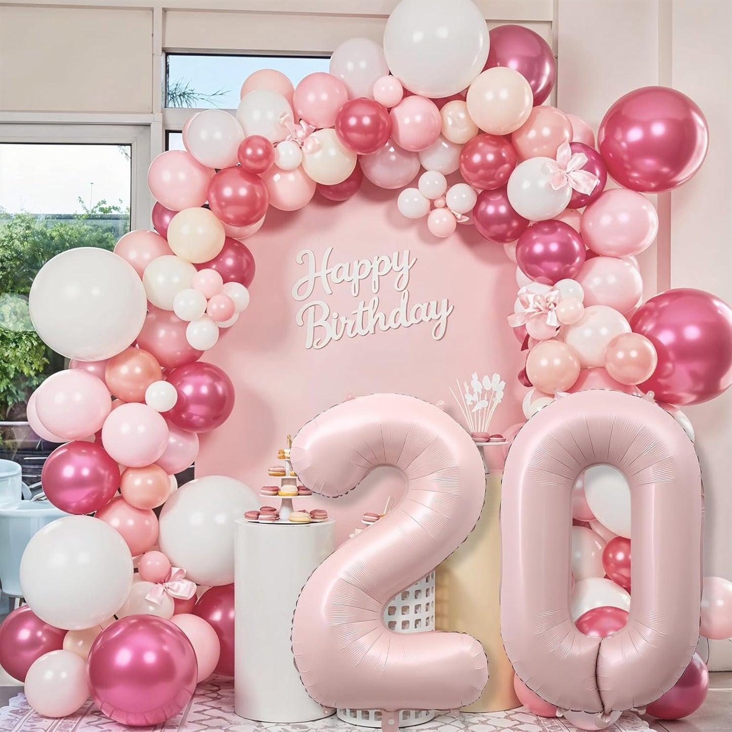 Pastel Pink 20 Balloon Number for Girls, 40'' Self Inflating Number 20 Balloons, Big Light Blush Pink Foil 2 & 0 Helium Balloon 20 for Women Boho Coquette 20th Birthday Party Anniversary Decorations