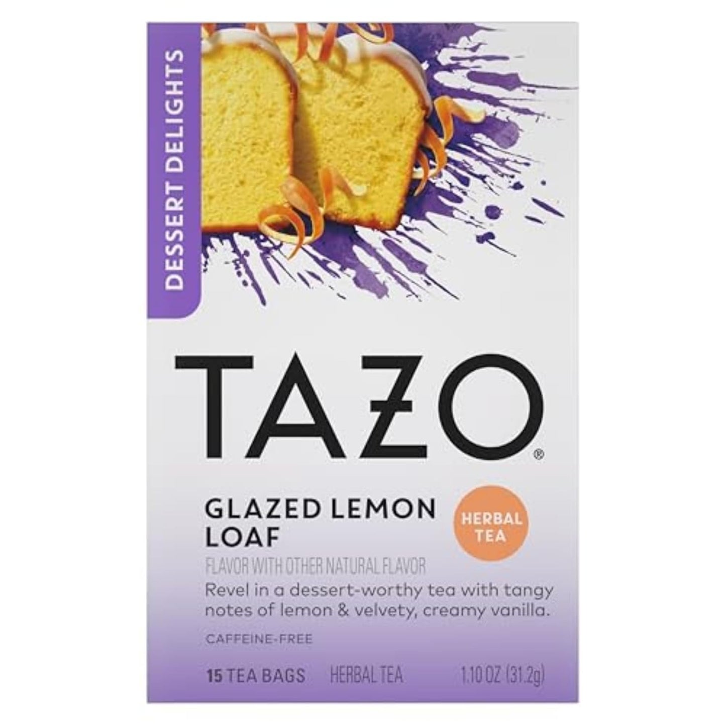 TAZO Dessert Delights Glazed Lemon Loaf Herbal Tea Bags, Aromatic Blend, Caffeine-Free, 90 Total Tea Bags (15ct - Pack of 6)